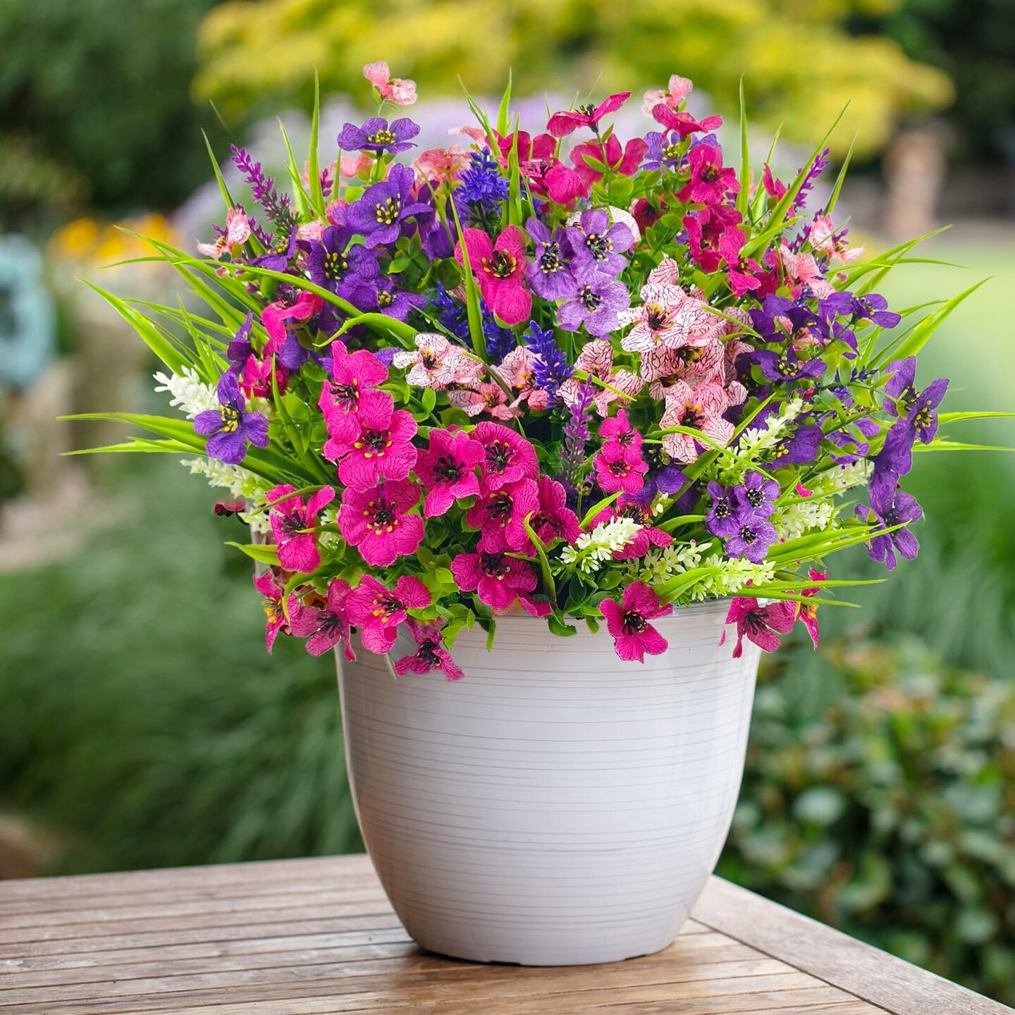 12 Bundles Artificial Flowers for Outdoors – UV-Resistant Silk & Faux Plastic Greenery Shrubs, Mixed Colors for Garden, Porch, Window Boxes, and Planters