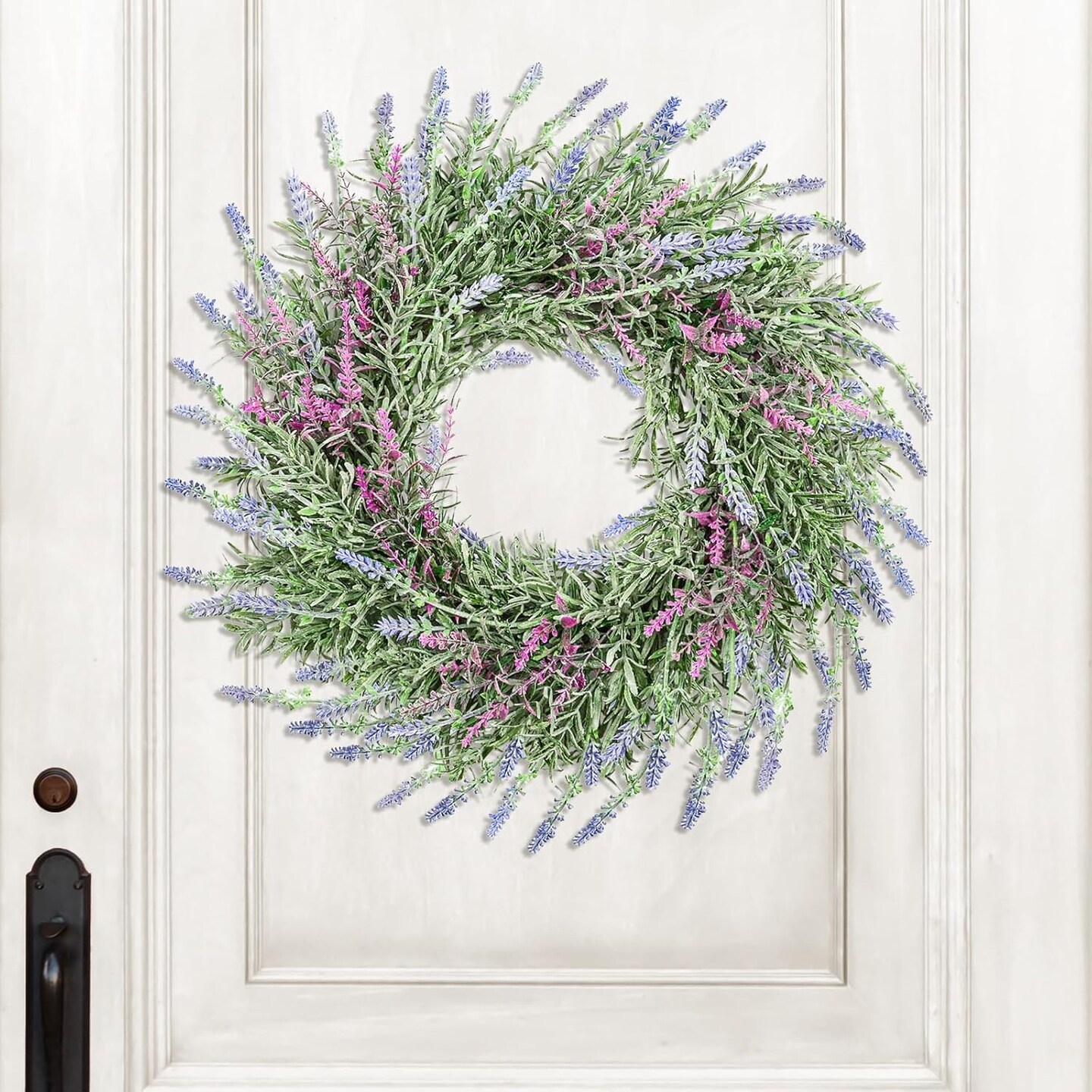 22 Inch Purple Lavender Wreath for Front Door, Artificial Lavender Wreaths