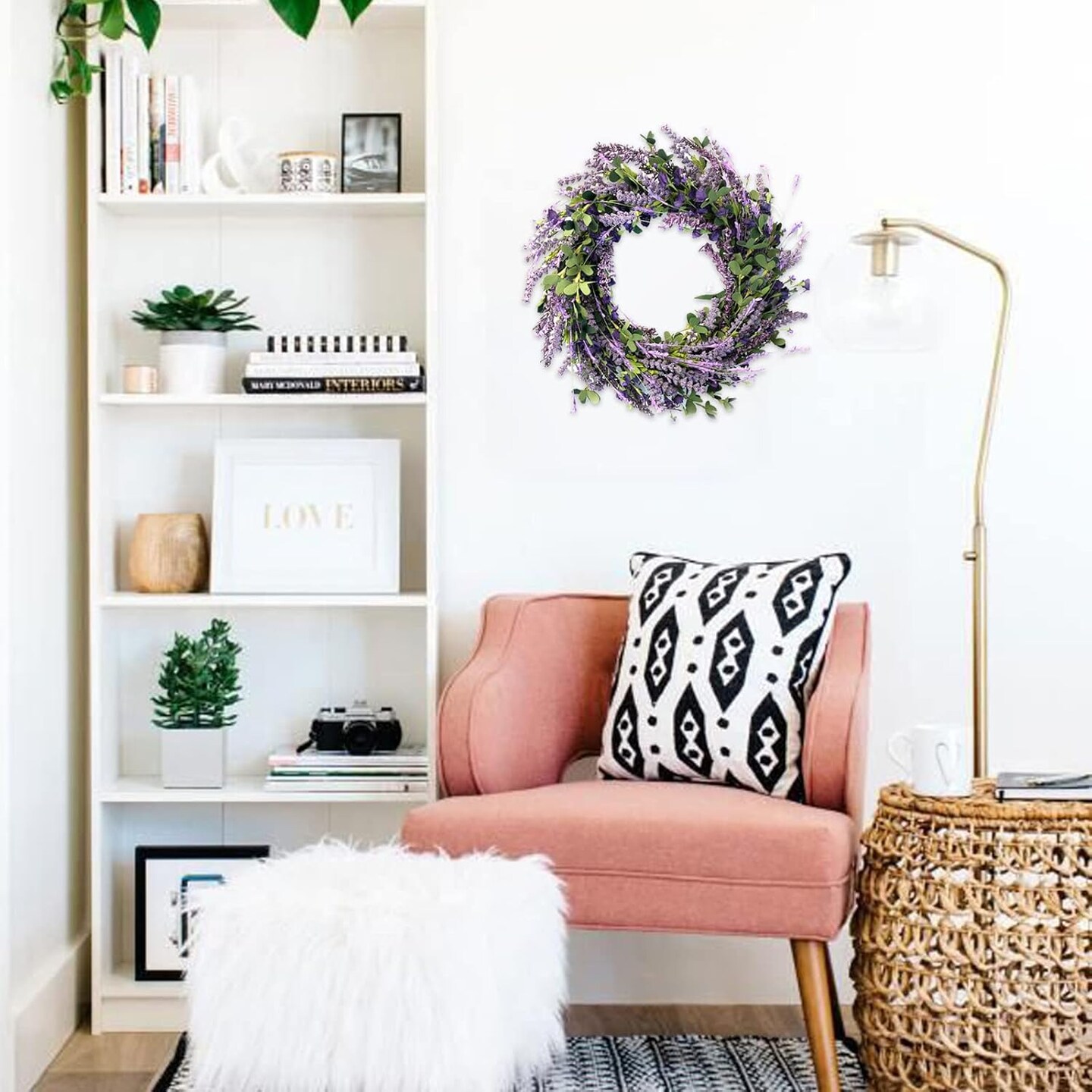 20 Inch Lavender Front Door Wreath with Greenery Leaves (Indoor & Outdoor, All Seasons Decor)