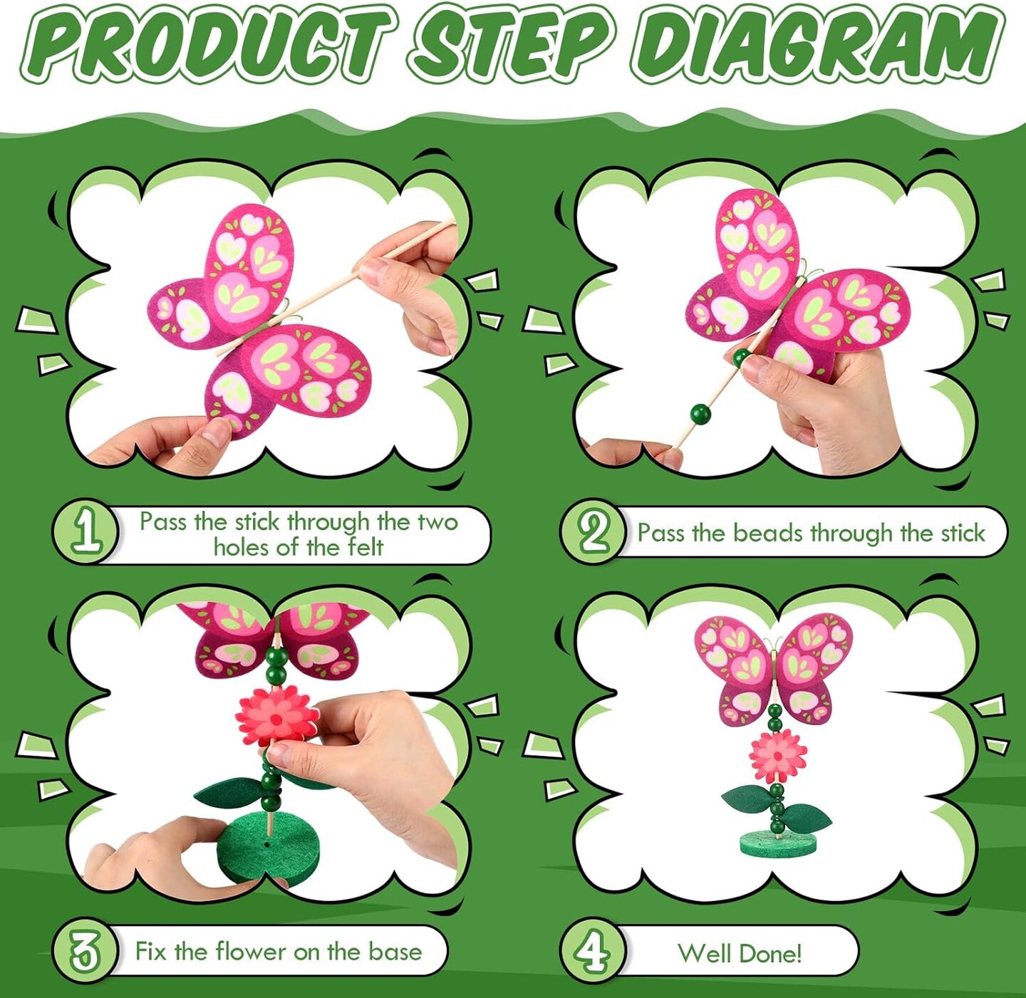 24 Sets DIY Spring Craft Kits Felt and Wood Flower Rainbow Bug Bird Butterfly Craft Kits Early Educational Toys Spring Break Activities for Home Fun Game Activities