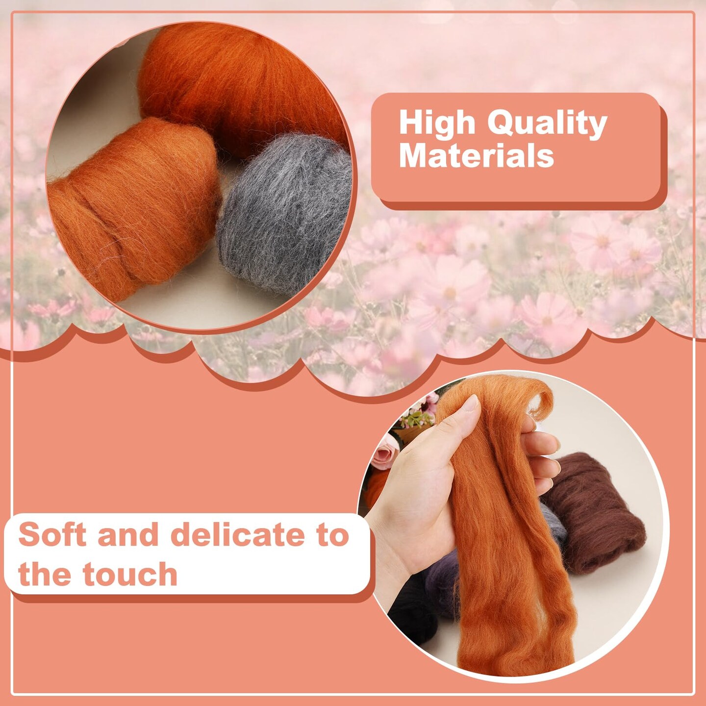 Needle Felting Wool 80 g, Wool Roving, 8 Colors Felting Wool, Felting Wool Bulk, Wool Roving for Needle Felting, for DIY Craft Materials and Felting Wool Craftsmen, White, Black, Brown