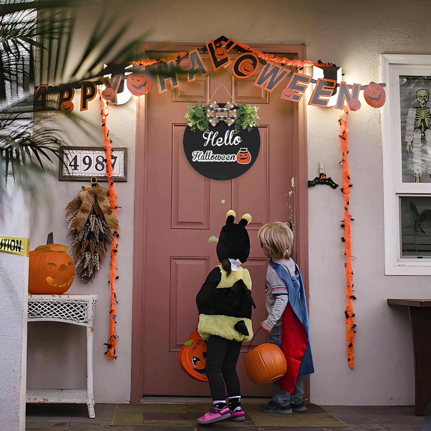 Interchangeable Wooden Seasonal Black Hello Sign, Rustic Welcome Front Door Wreaths Decor