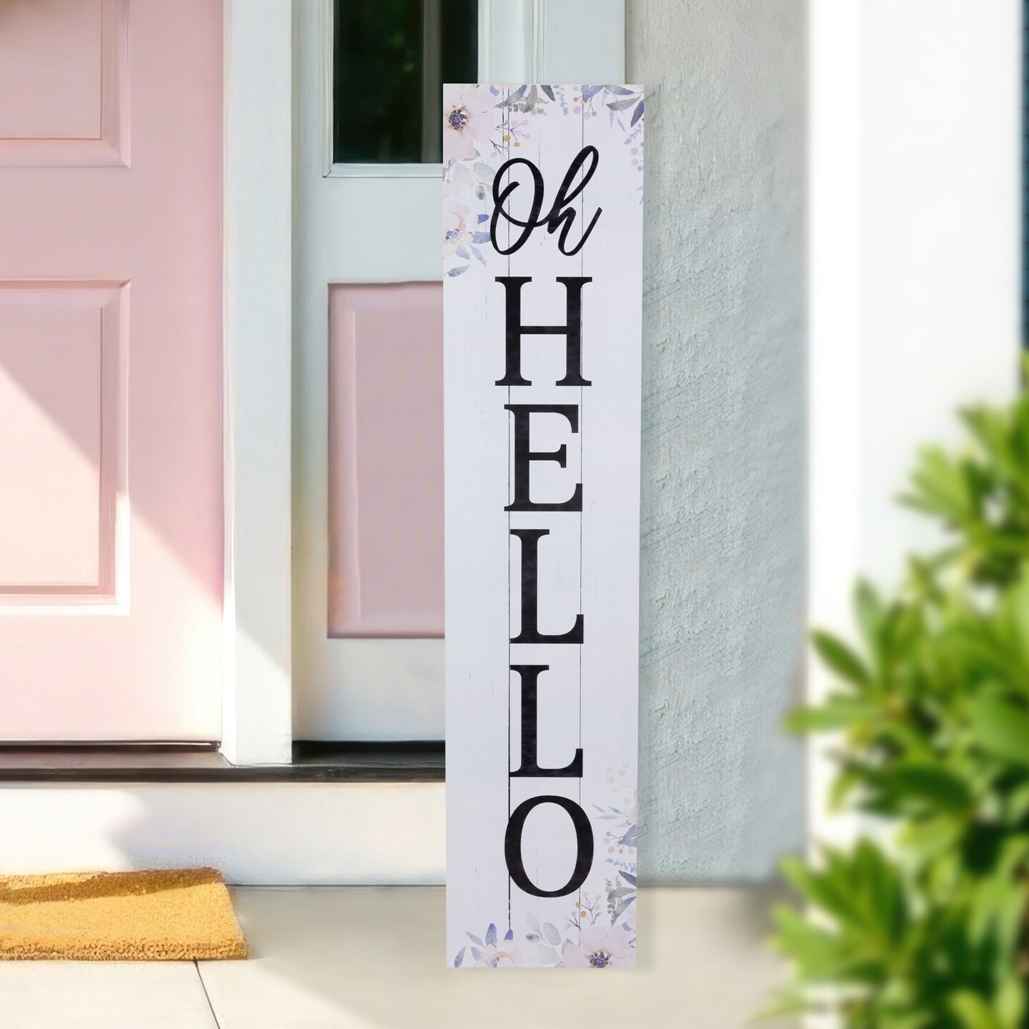 Northlight 36&#x22; Floral &#x22;Oh Hello&#x22; Wooden Porch Board Sign Decoration