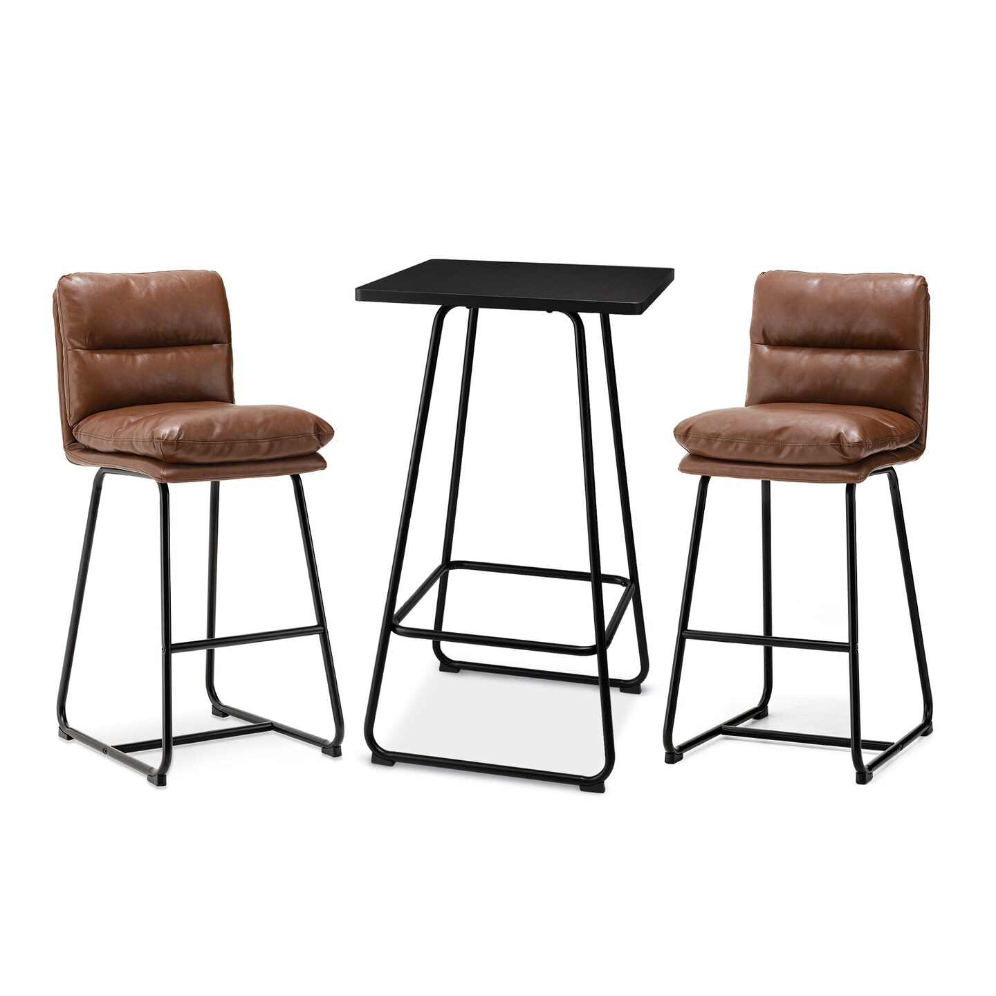 Industrial Modern Set of 3 Pub Table Set with 41"H Square Bar Table and Stools