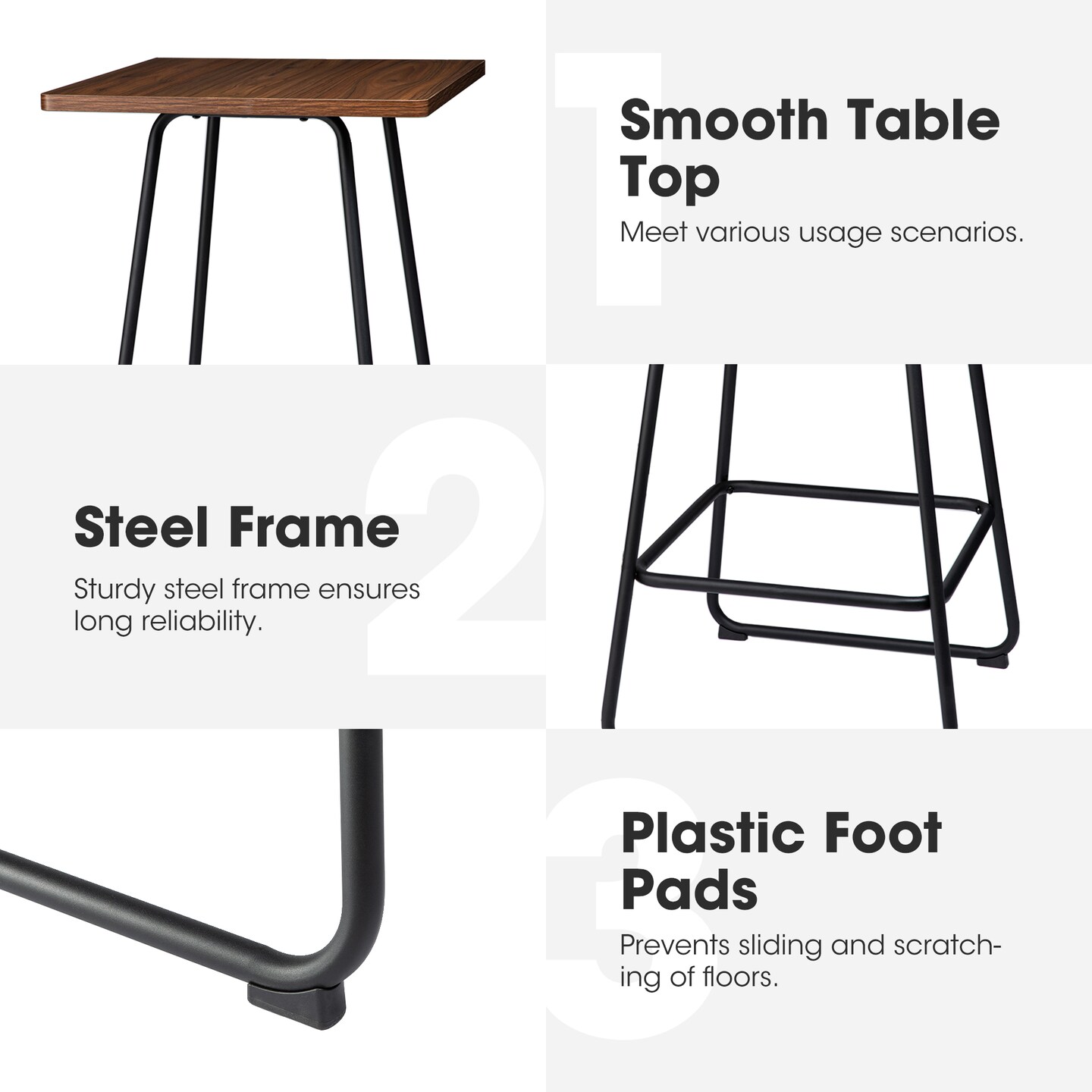 Industrial Modern Set of 3 Pub Table Set with 41"H Square Bar Table and Stools