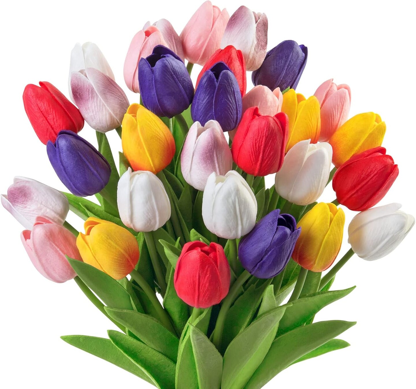 30-Piece Multicolor Artificial Tulips – Real Touch PU Stems for Spring, Summer, Wedding & Home Decor