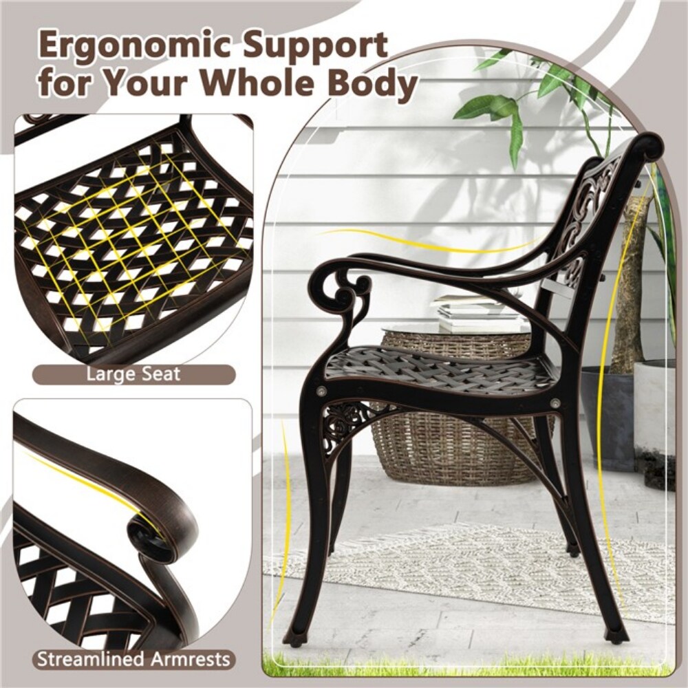 Outdoor Patio Chairs 2-Pack Bronze Cast Aluminum Ergonomic Seat and Backrest