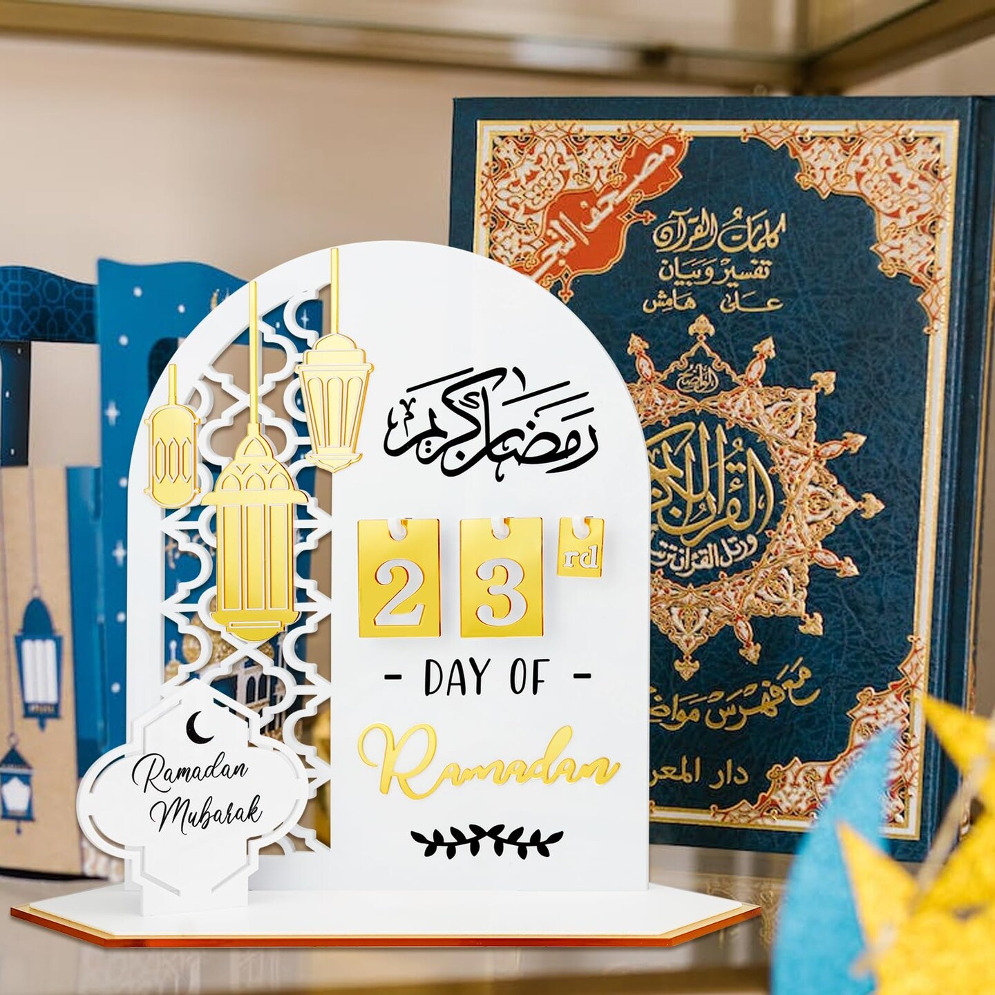 Ramadan Advent Countdown Calendar Acrylic: Ramadan Decorations for Home Eid Mubarak Table Decor, 30 Days Countdown Calendar 2025 Ramadan Gifts for Family (White &#xFF06;Gold)