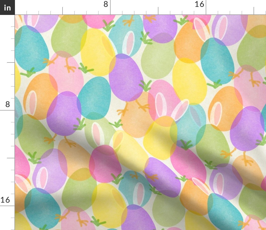 Easter Eggs Bunny Ears Colorful Spring Holiday Rabbit Pastel Chick Animal Watercolor Custom Printed Fabric by Spoonflower Various Fabrics by the Yard or Fat Quarter