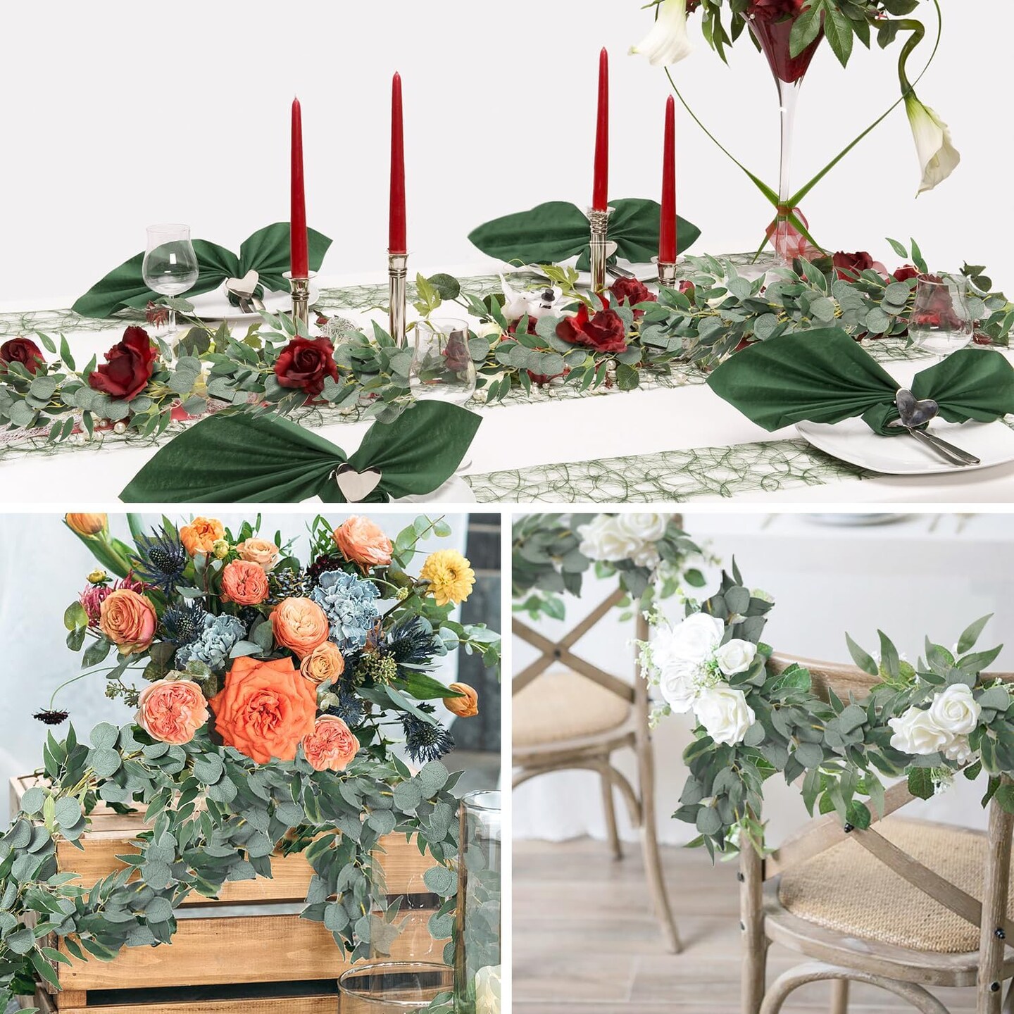 2Pack Artificial Eucalyptus Garland with Willow Leaves 6.5Feet Fake Hanging Plant Silk Eucalyptus Willow Leaves Ivy Garland Faux Greenery for Indoor Outdoor Wedding Party Home Table Runner Arch Decor