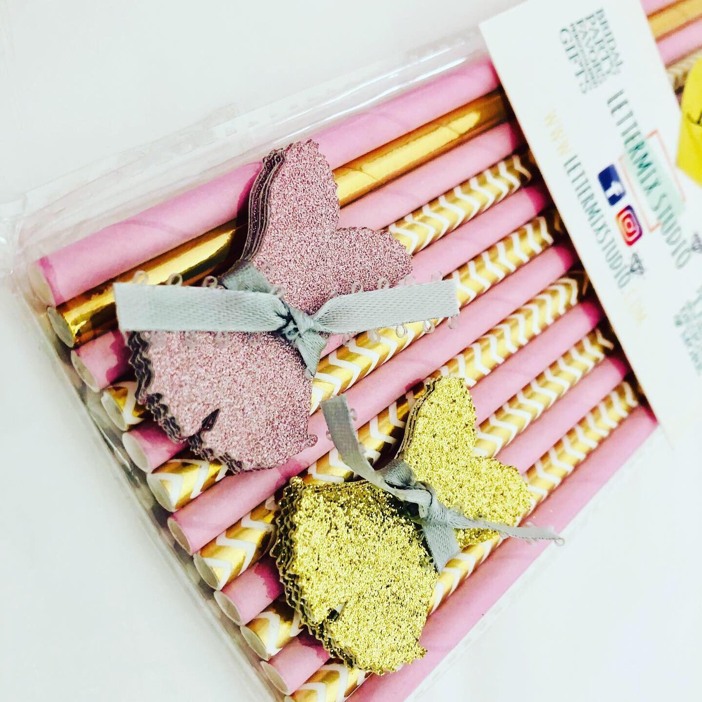 Blush and Gold Paper Straws, Bridal shower decor
