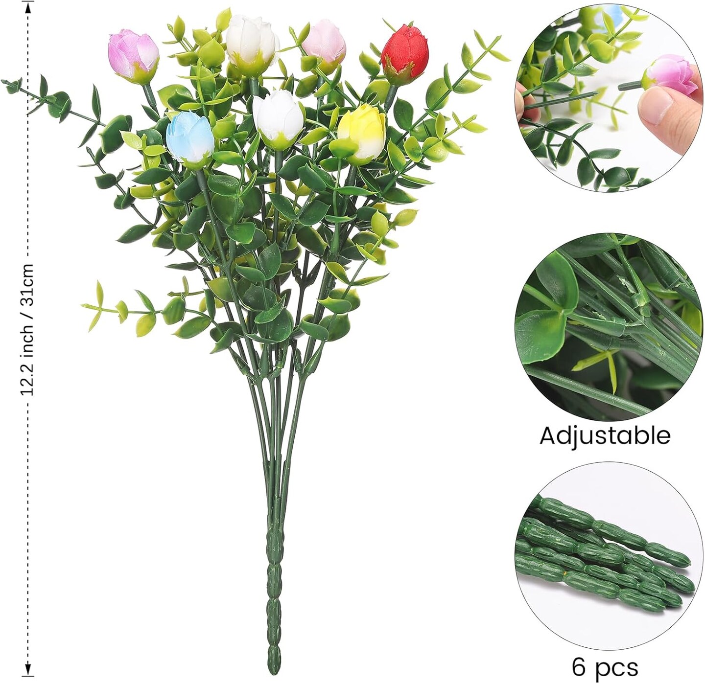 6 Bunches Artificial Eucalyptus Fake Greenery Boxwood Stems Fake Flowers Fake Plants Artificial Greenery Artificial Plants &#x26; Flowers Faux Flowers Outdoor Fake Plants Spring Decoration