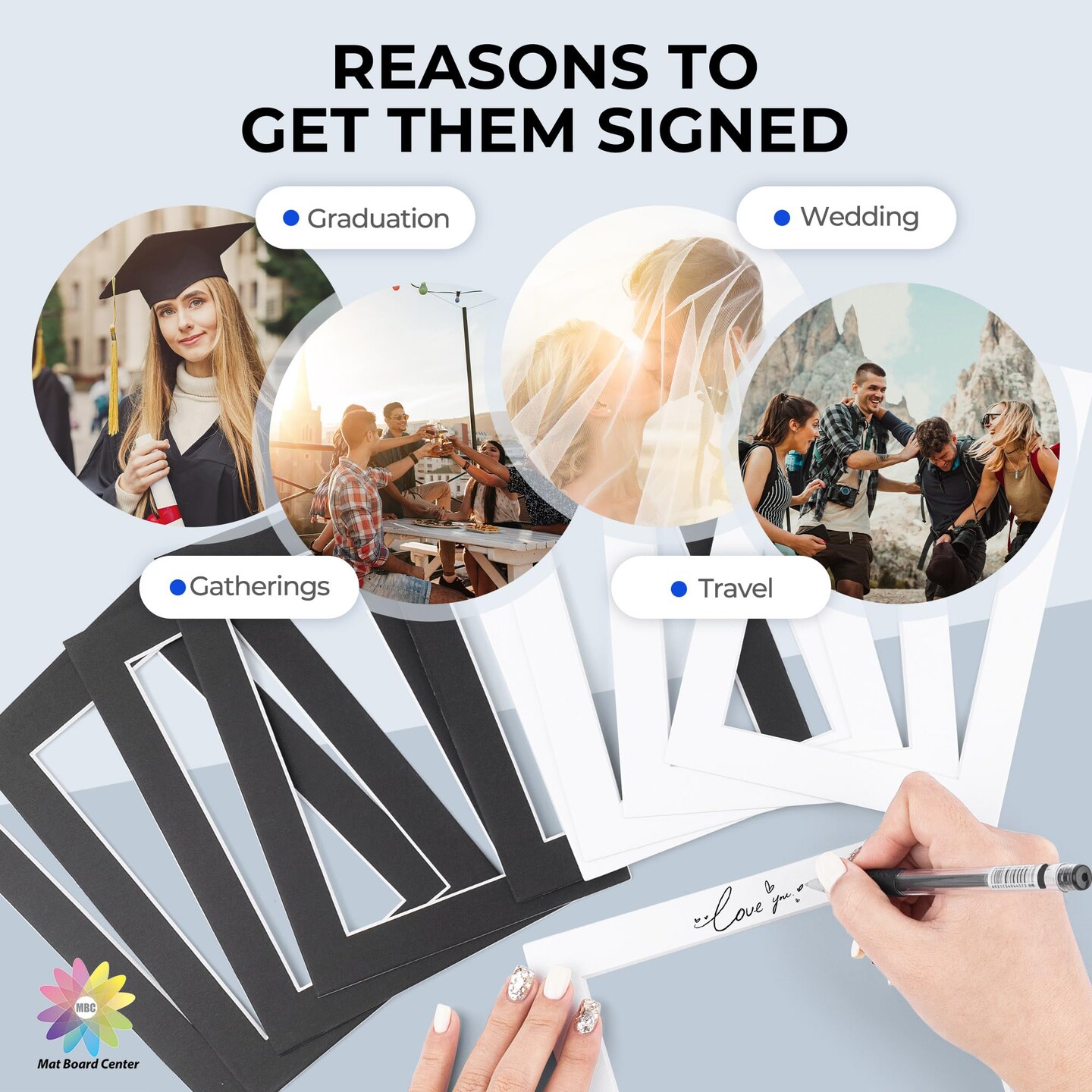 10 Pack Pre-Cut 5x7 Picture Mats for 4x6 Photos/Prints - Acid Free, Bevel Cut, White Core, 4-Ply Thickness (White &#x26; Black)