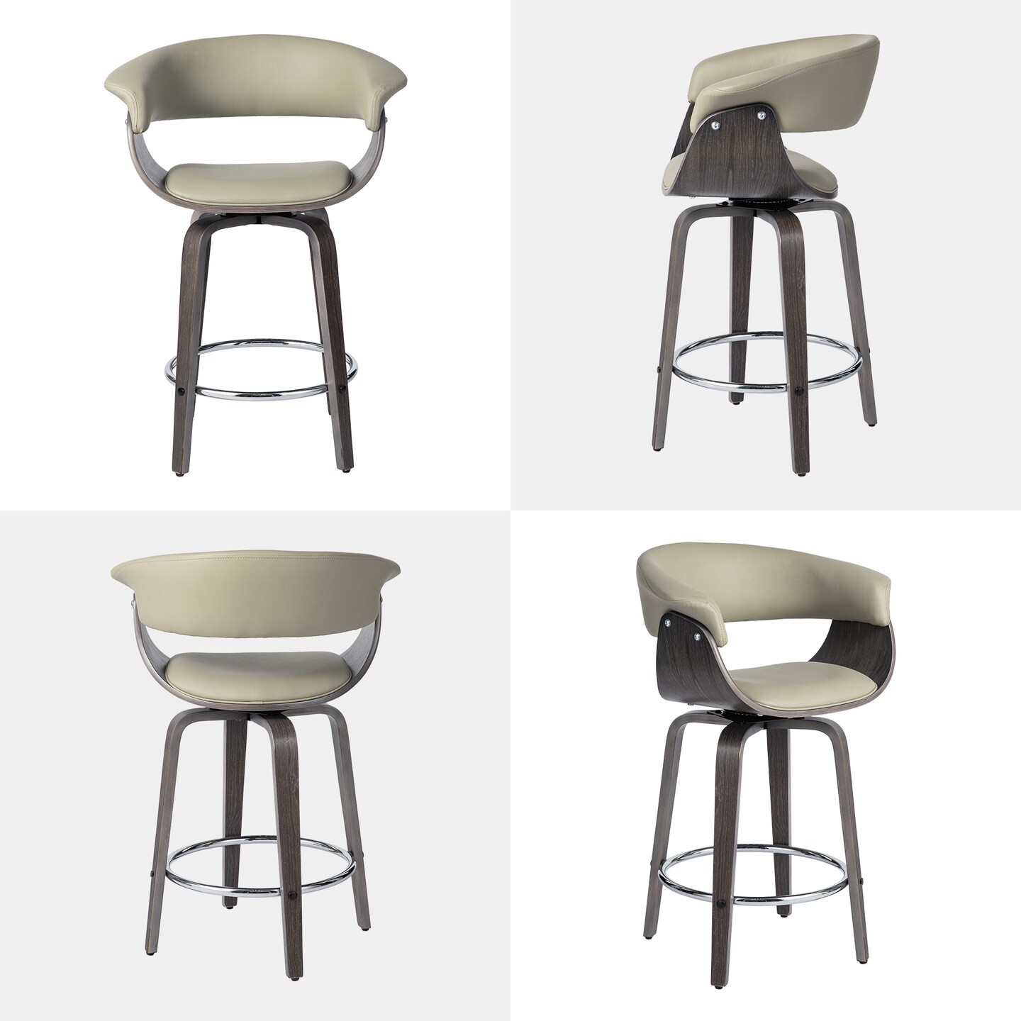 Set of 2/4 Mid-century Modern Leatherette Swivel Bar Stools/Counter Stools with Walnut Bentwood Frame