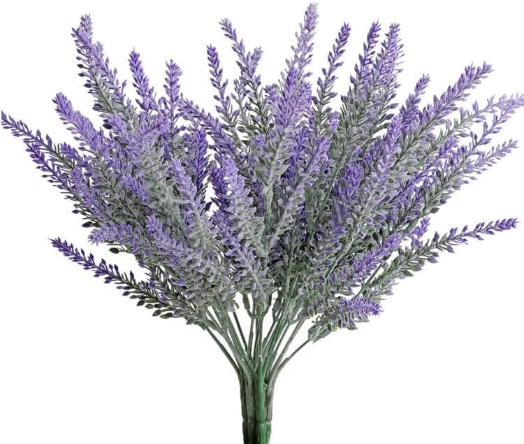 12 Artificial Lavender Bouquets, Plastic Decor Imitation Lavender Plants, Wedding Home Decor Office Garden Yard Decor (Purple) 1.9"D x 3"W x 14.1"H