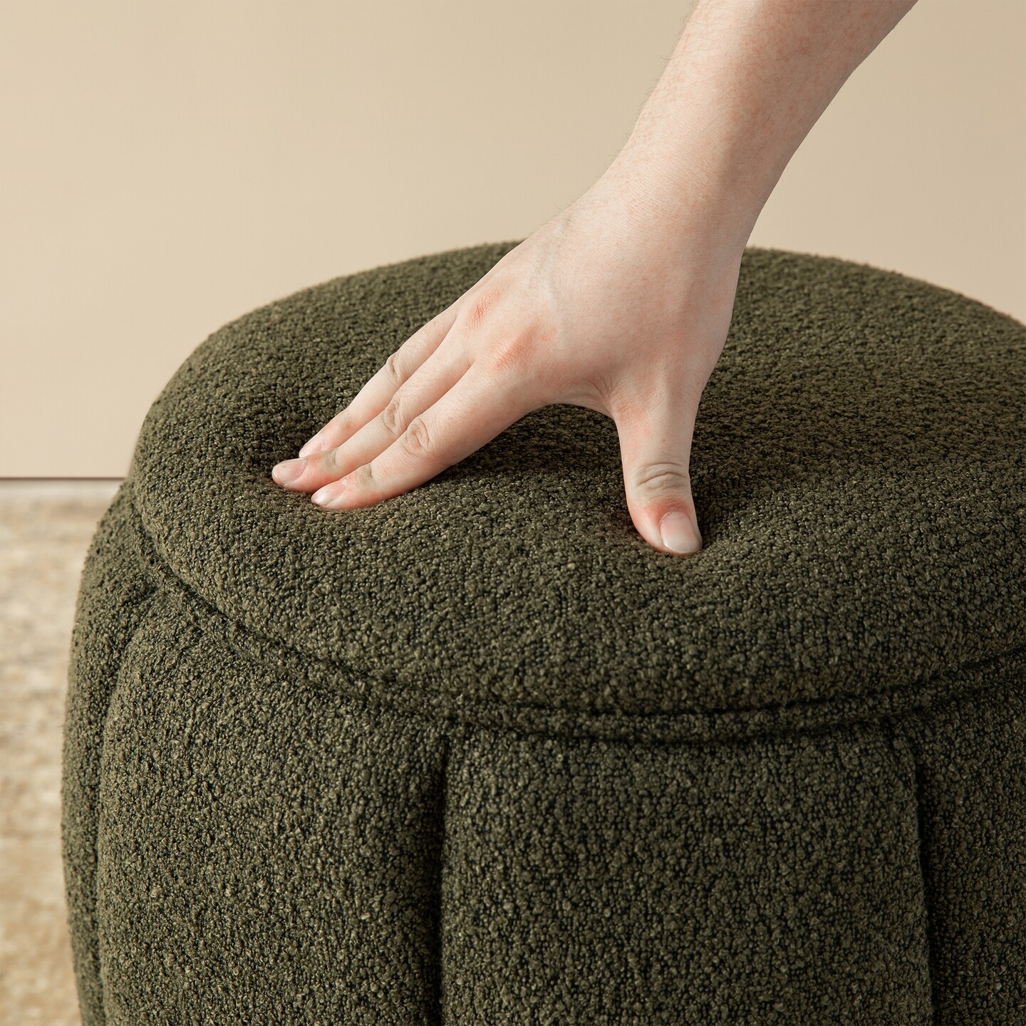 19&#x22;H Boucle Upholstered Storage Ottoman Stool with Rubberwood Feet