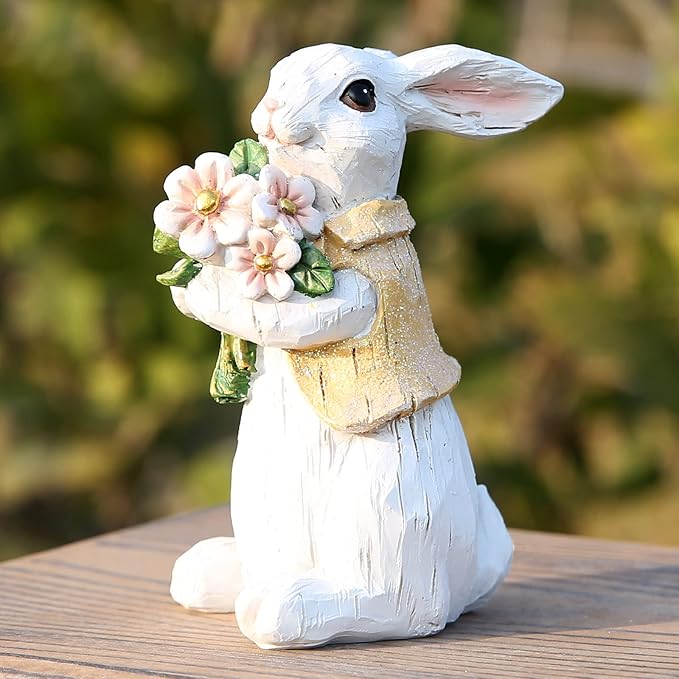 Easter Bunny Decorations Spring Home Decor Bunny Figurines(Spring White Rabbit) 3.5 x 6.81 x 4.72 inches