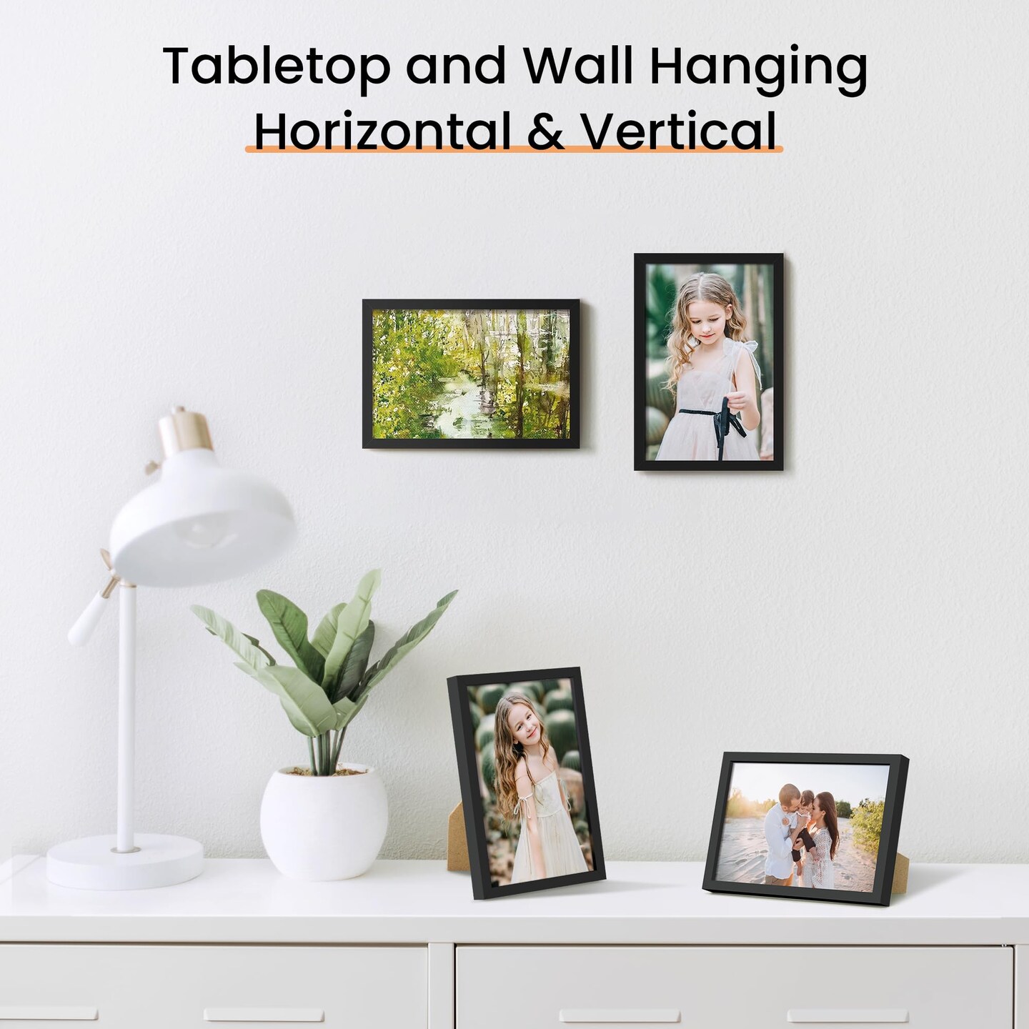 4x6 Picture Frame Set of 3, Made of High Definition Glass for 4 x 6, Wall and Tabletop Display Thin Border Photo Frames for Home D&#xE9;cor, Black