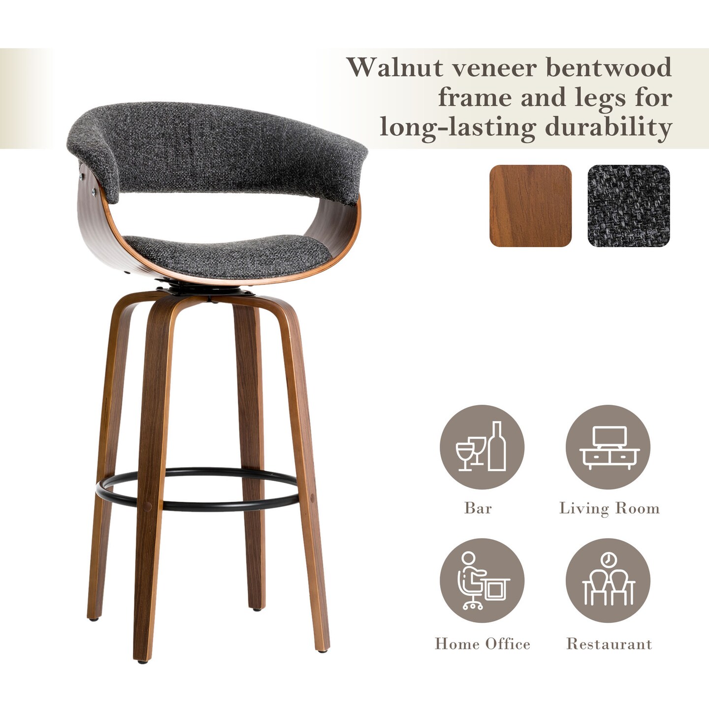 Set of 2/4 Modern Counter & Bar Height Wooden Swivel Bar Stools