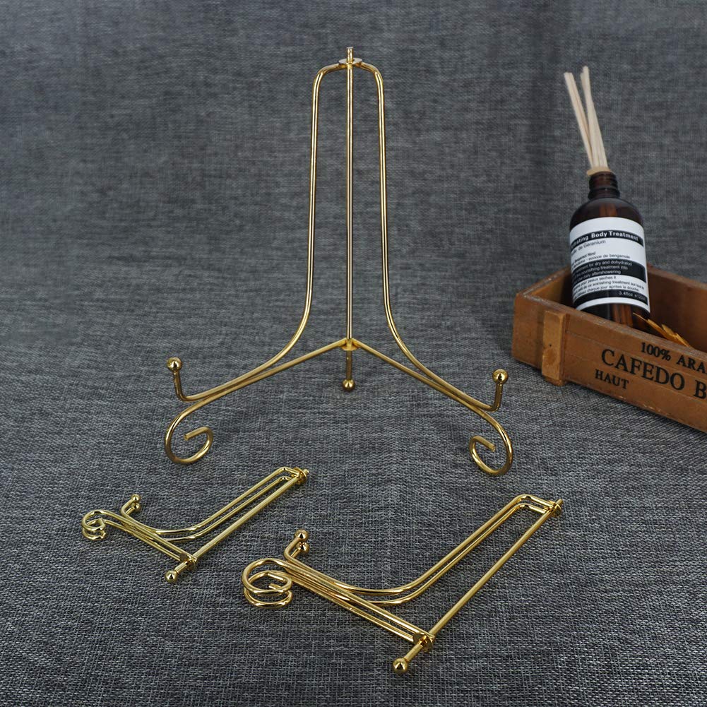 6 Pack Iron Display Stand,Gold Iron Easel Plate Holder Stand for Displaying Pictures, Plates, Books and Arts (4, 6, 8 inch)