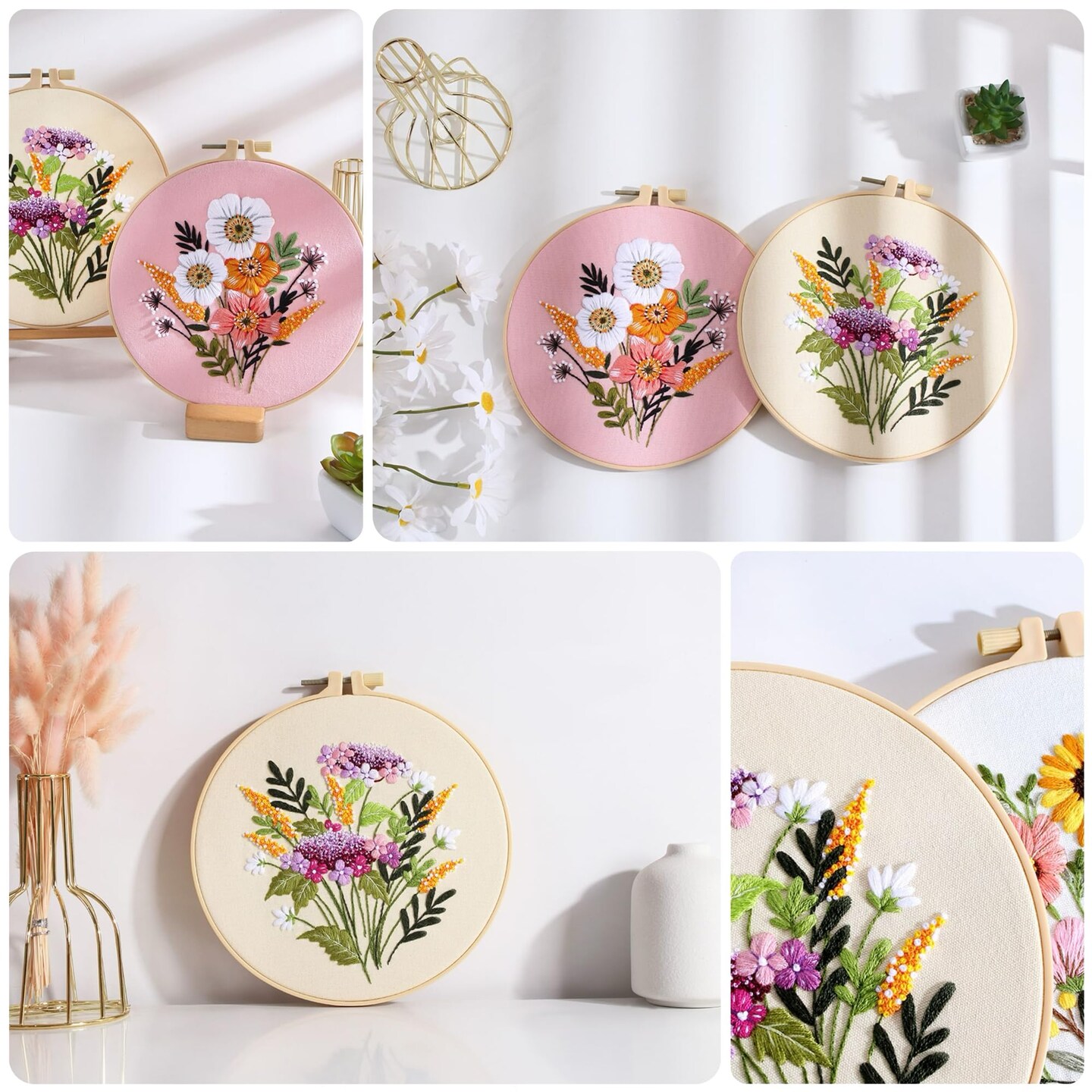 3 PCS Embroidery Kit for Beginners - Cross Stitch DIY Craft Set, Flower Embroidery Accessories &#x26; Hoop Included, Hand Embroidery Kit for Adults Stitching Sewing Kit Gift | FlowerB Patterns