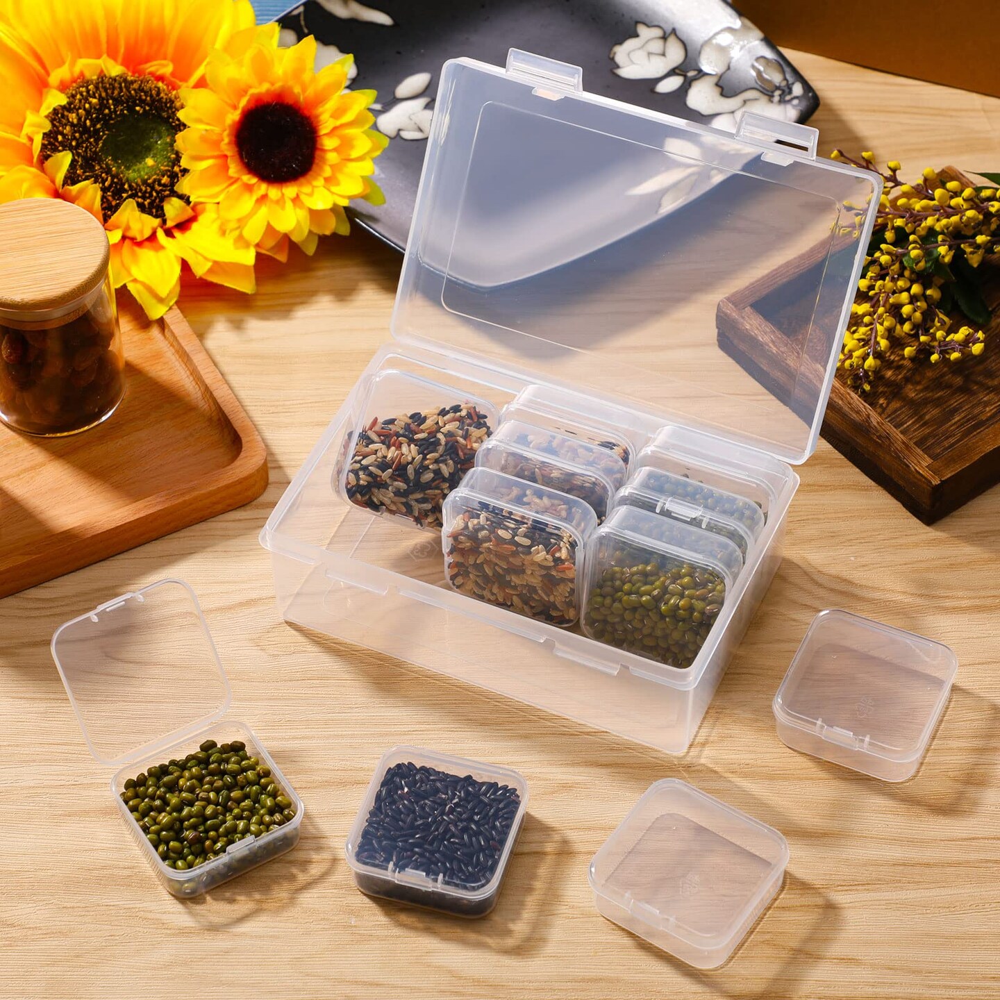 3 Sets Clear Plastic Storage Cases Small Beads Organizer Container Transparent Boxes with Hinged Lid for Small Items with Hinged Lid and Rectangle Clear Craft Supply Cases(2.12 x 2.12 x 0.79 Inches)