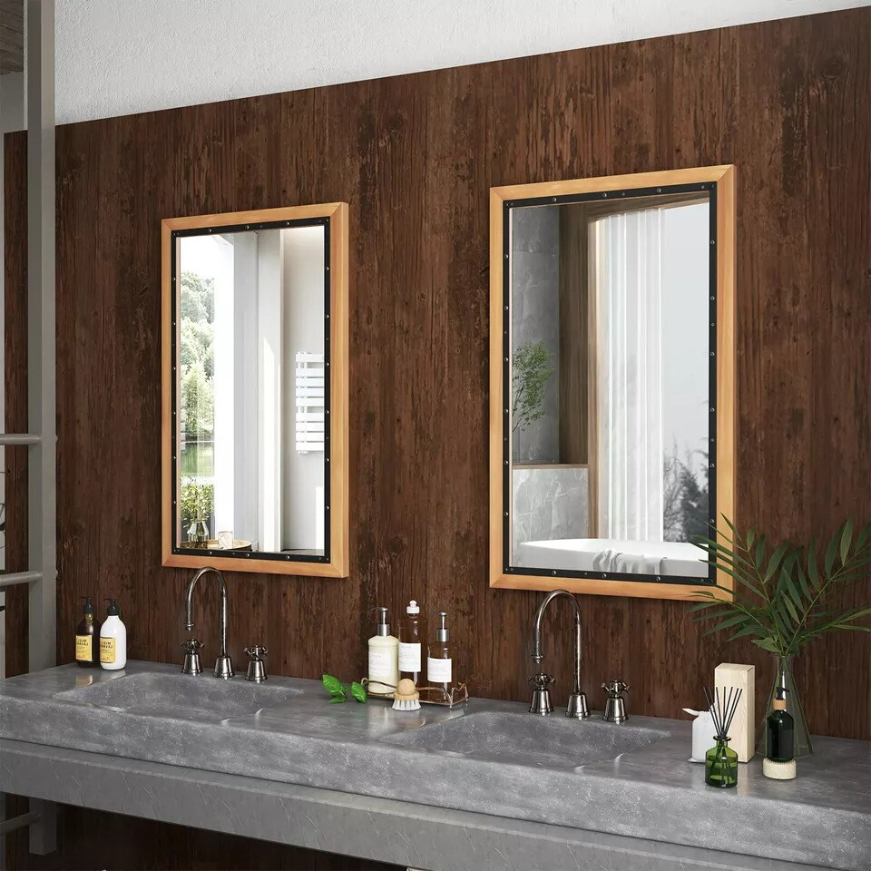 22" x 36" Wall Mount Hanging Rectangular Mirror Wood Framed Farmhouse Decor