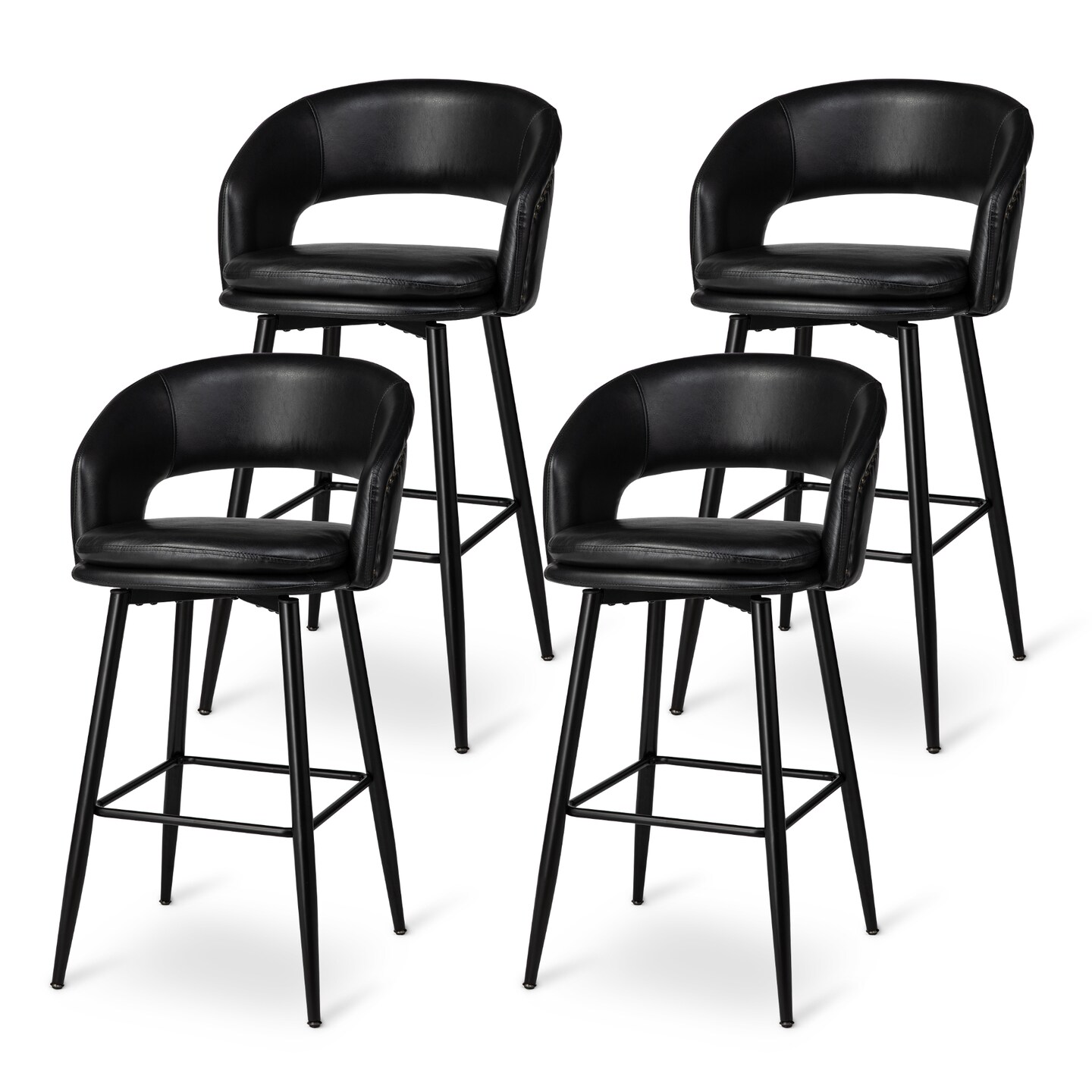 Set of 2/4 Mid-Century Modern 40.5&#x22;H Faux Leather Bar Stools with Nailhead Trim