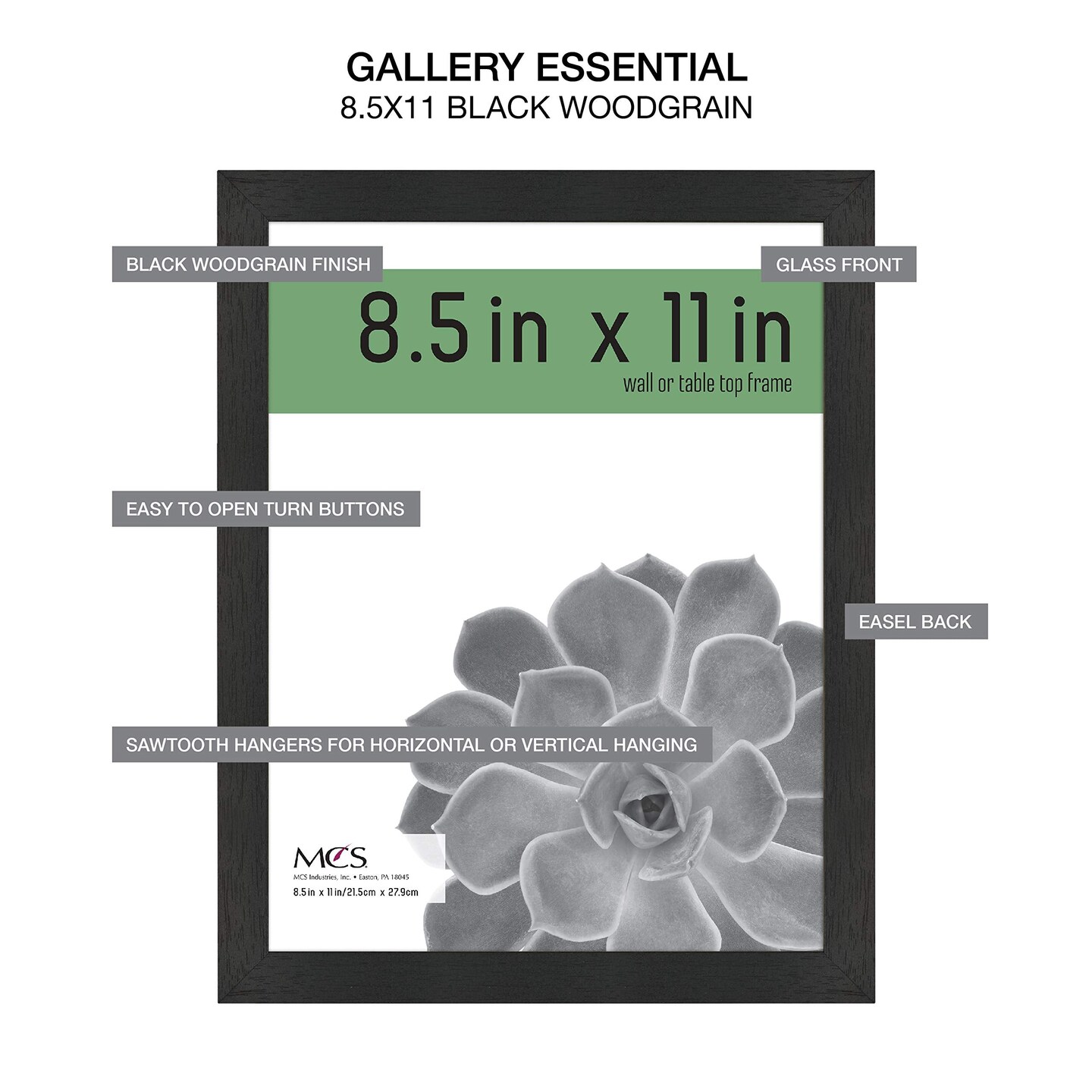 Gallery Essential Certificate Document Frame Set, Gallery Wall Frames Fit 8.5 x 11 Diplomas, Documents &#x26; Certificates, Black Woodgrain, 2-Pack