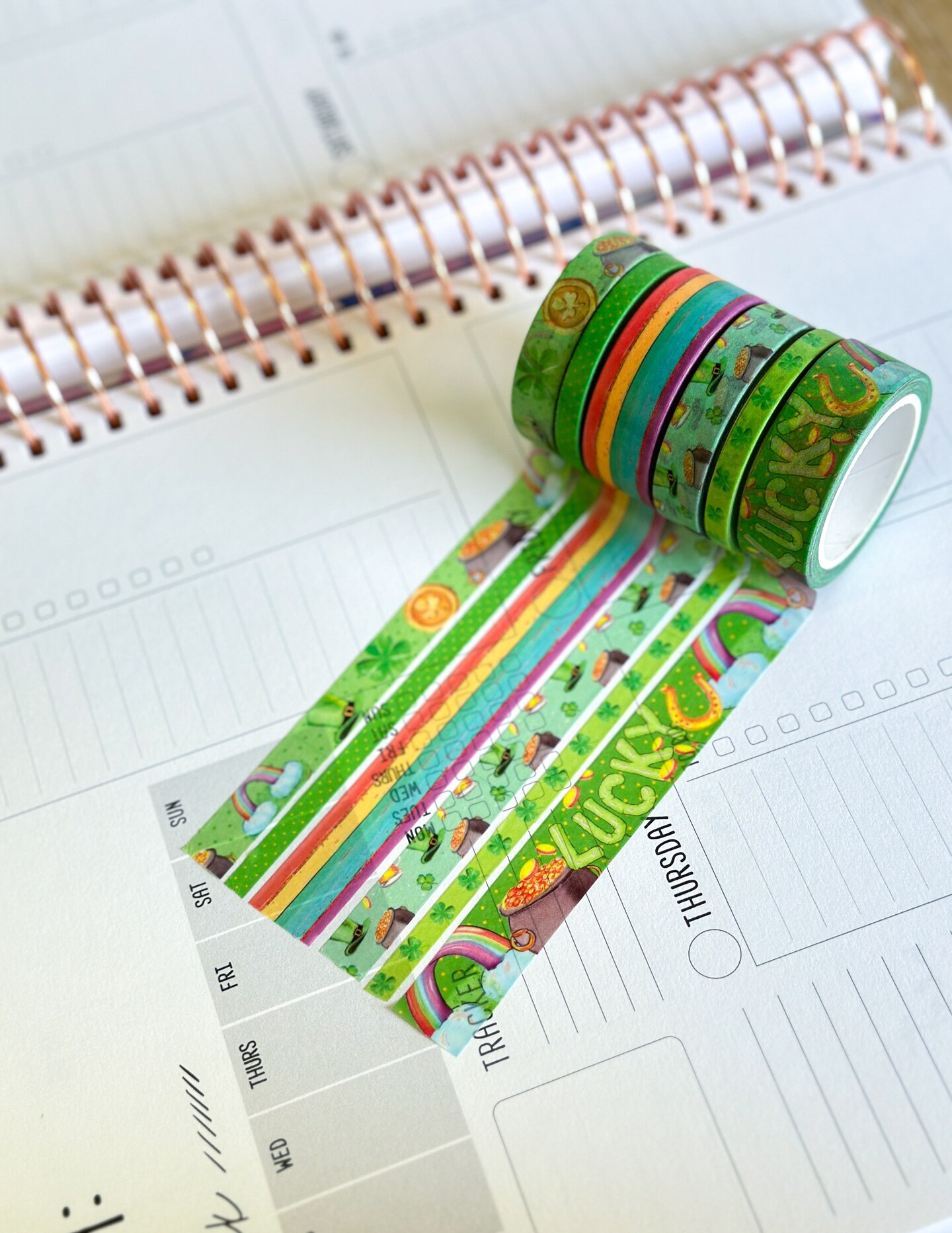 St Patricks Day Green Rainbow St Pattys Washi Tape Set March 2025 - W127