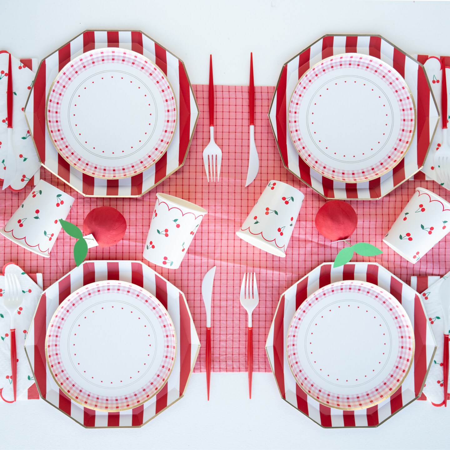 CHERRY RED SIGNATURE CABANA STRIPE GUEST TOWELS