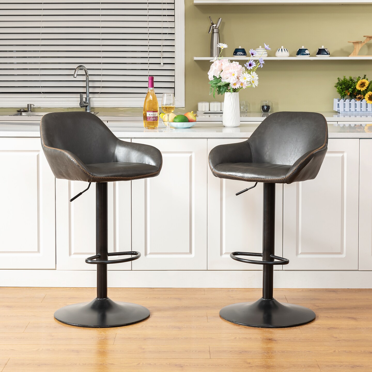 Set of 1/2/3/4 Mid-Century Modern Leatherette Gaslift Adjustable Swivel Bar Stools