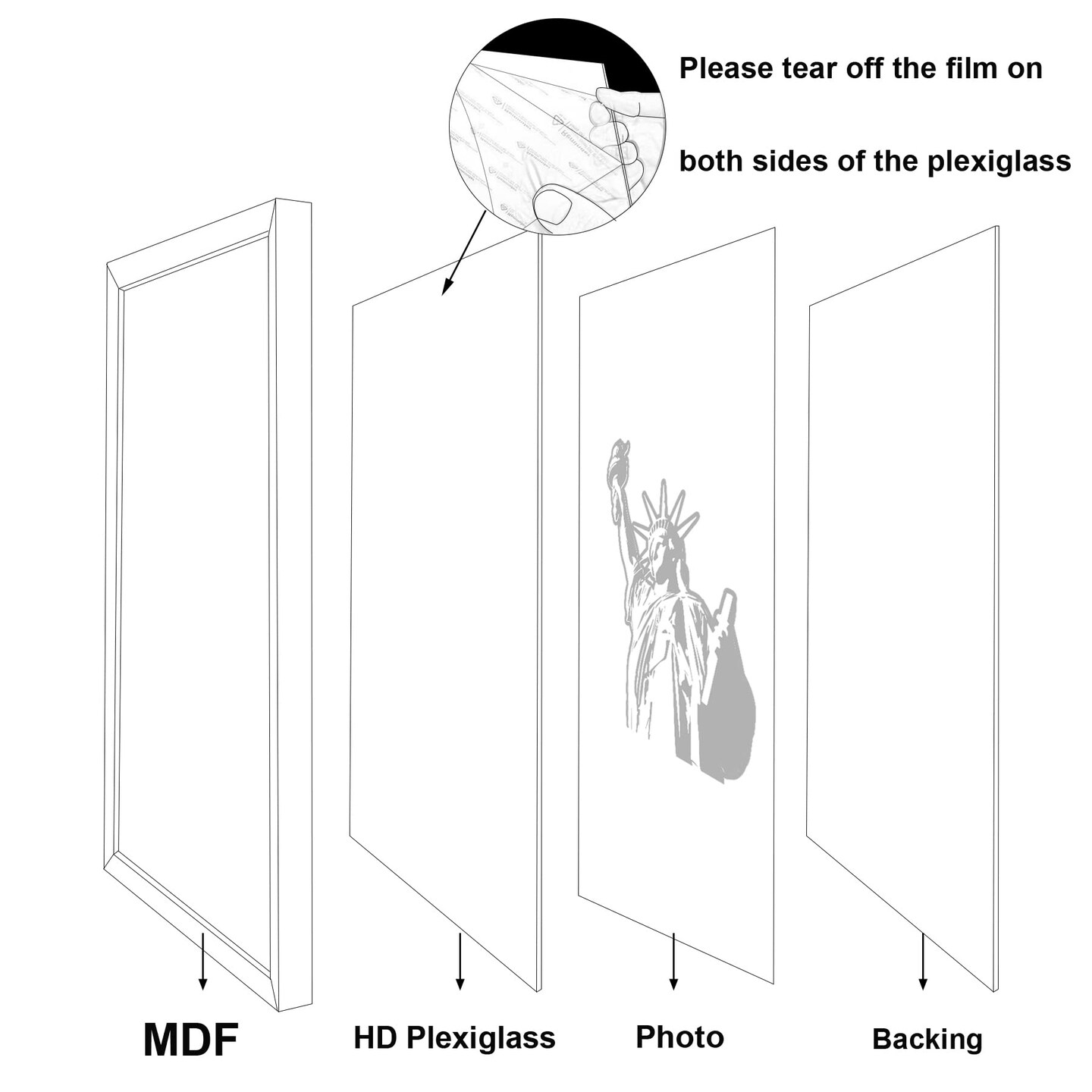 8x8 Picture Frame Black Set of 6, Display Pictures 8x8 Without Mat, Tabletop or Wall Mounting Photo Frame
