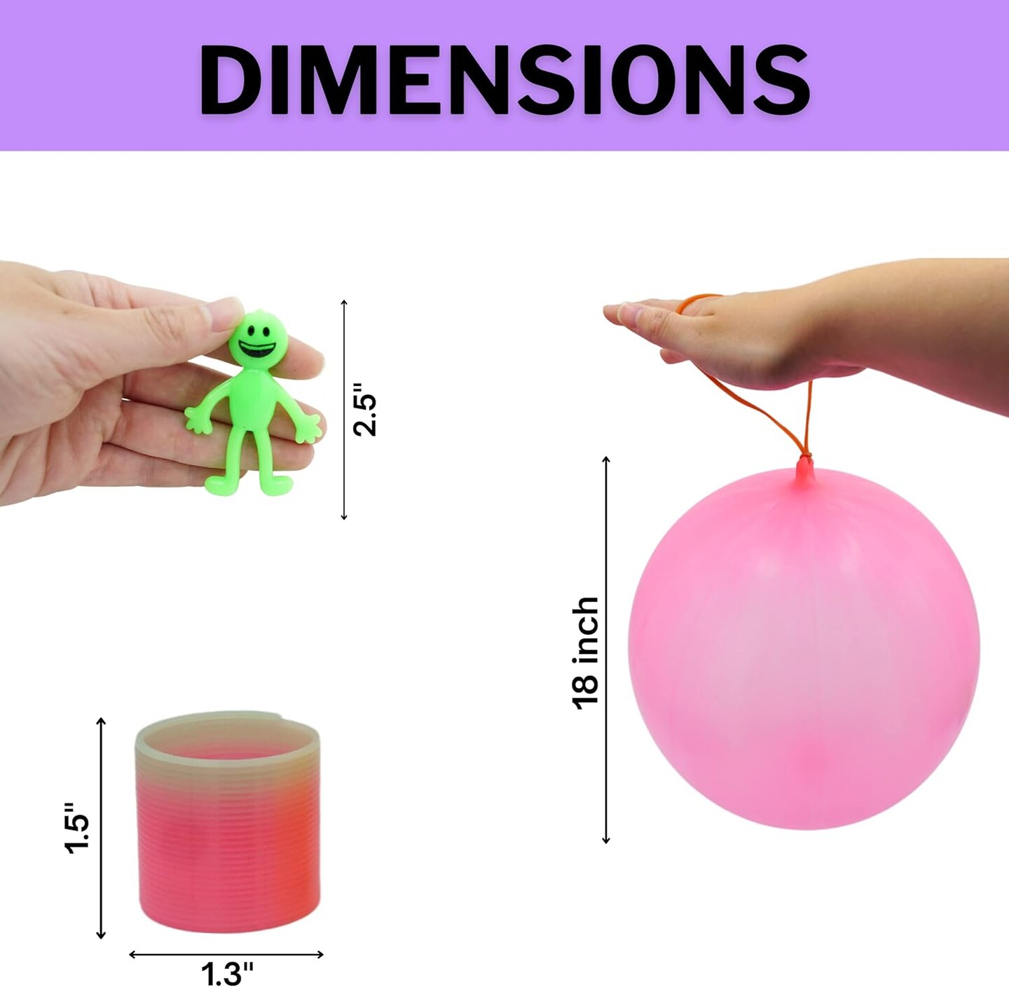 4E's Novelty 108 Pcs Prizes, 36 Of Each, Punch Balloons, Mini Coil Spring, Stretchy Bendable Man, Birthday Party Favor Sets for Kids, Sensory Fidget Treasure Chest Prize Box Toys for Classroom