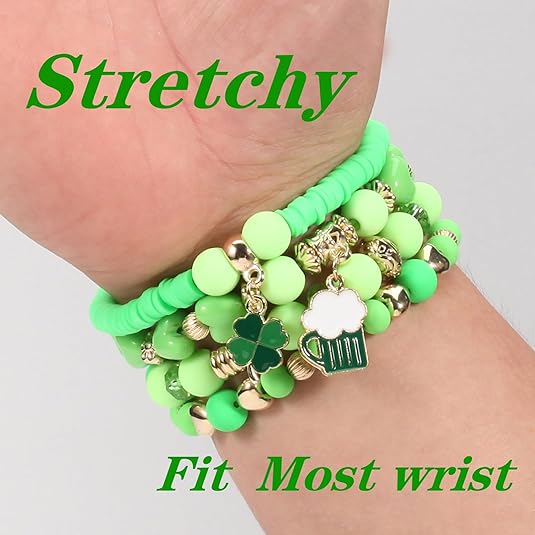 Boho Beaded Bracelets Strawberry Bracelets for Women Clay Heishi Letter Bracelet St. Patrick's Day Bracelets
