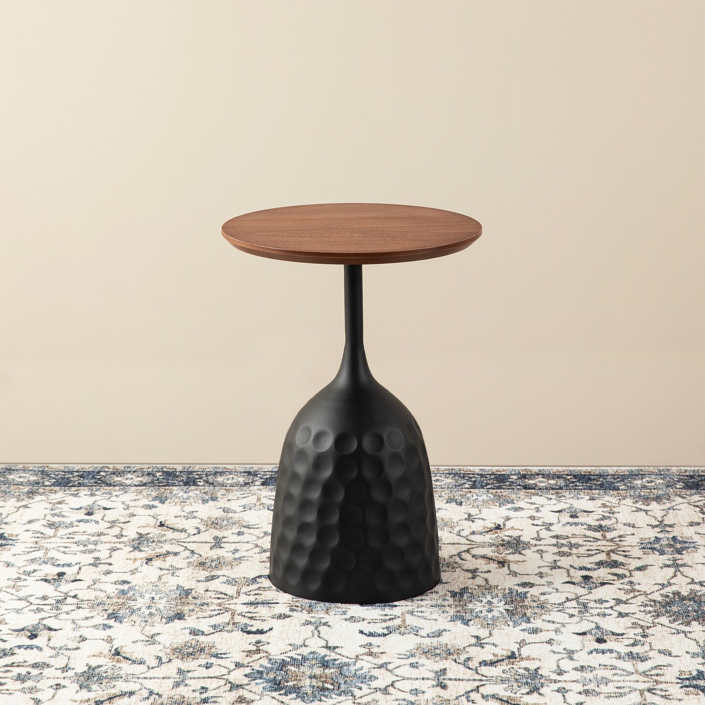 Metal Wine Bottle Shaped Accent Table With Wooden Top