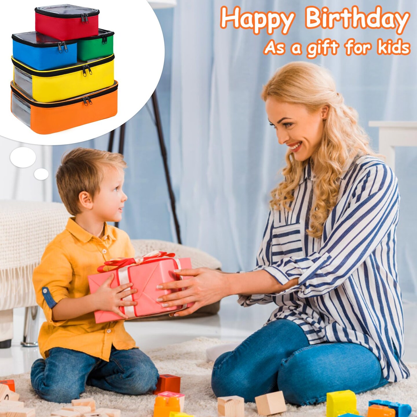 5 Pack Toy Storage Bags Compatible with LEGO Bricks, Portable Carrying Case for LEGO Easy Organizer, Puzzles Blocks Containers& Board Game Bins with Name Tag, Manual Pocket, Visible Top& Handle