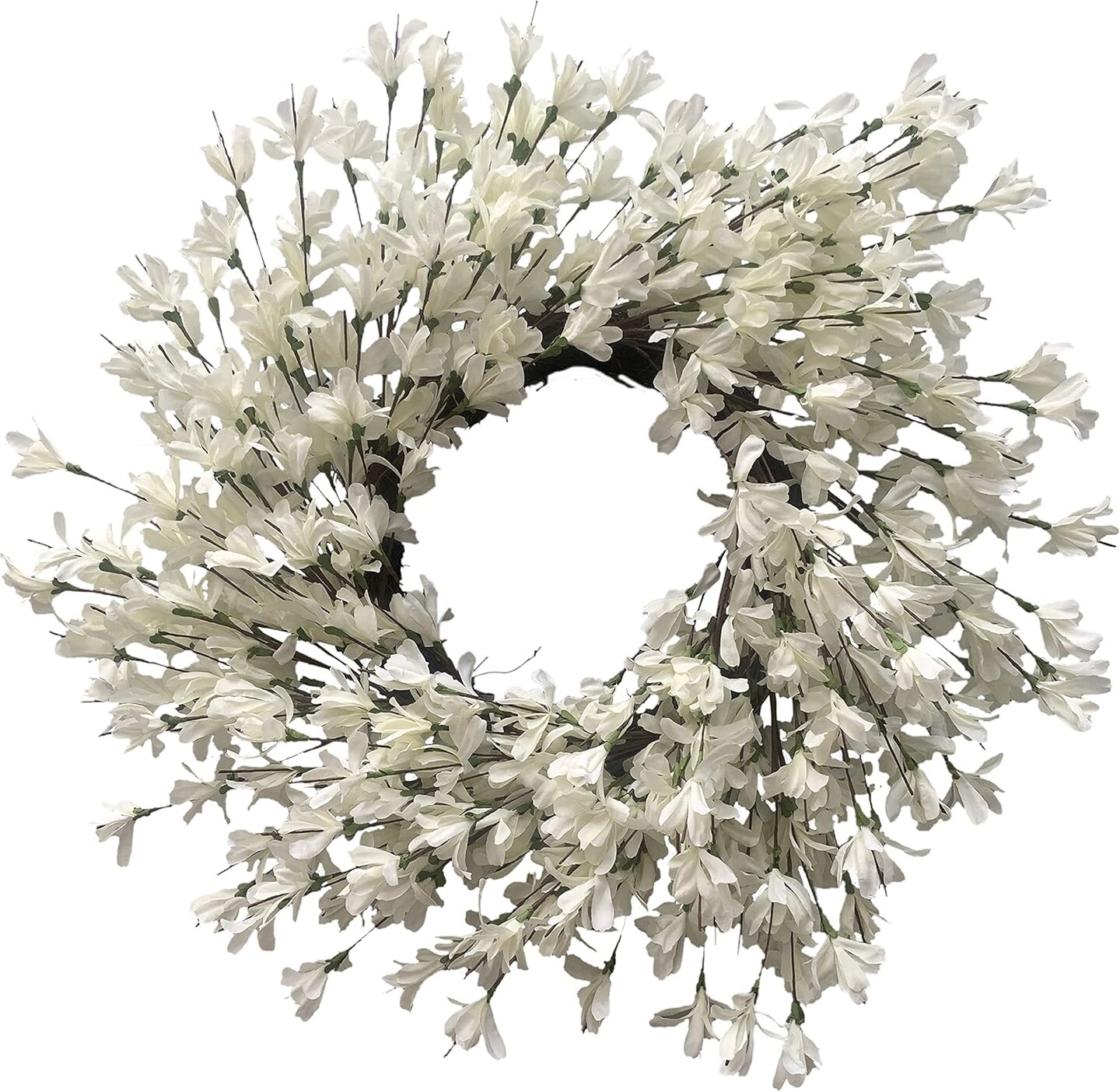 White Cream Forsythia Wreath 24 Inch Spring Front Door Blossom Cluster Flower