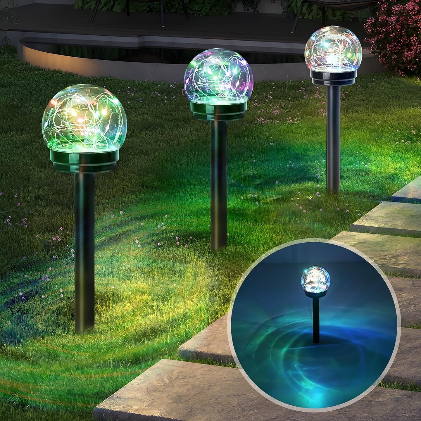 Solar Lights Outdoor Garden Decor Multi-Color Changing Globe LED Waterproof Lamp,Birthday Gifts for Women Mom Grandma,for Yard Lawn Backyard Landscape Pathway Patio Outside Gardening Gifts-4 Pack