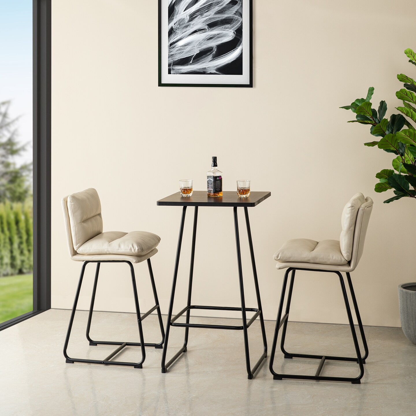 Industrial Modern Set of 3 Pub Table Set with 41"H Square Bar Table and Stools