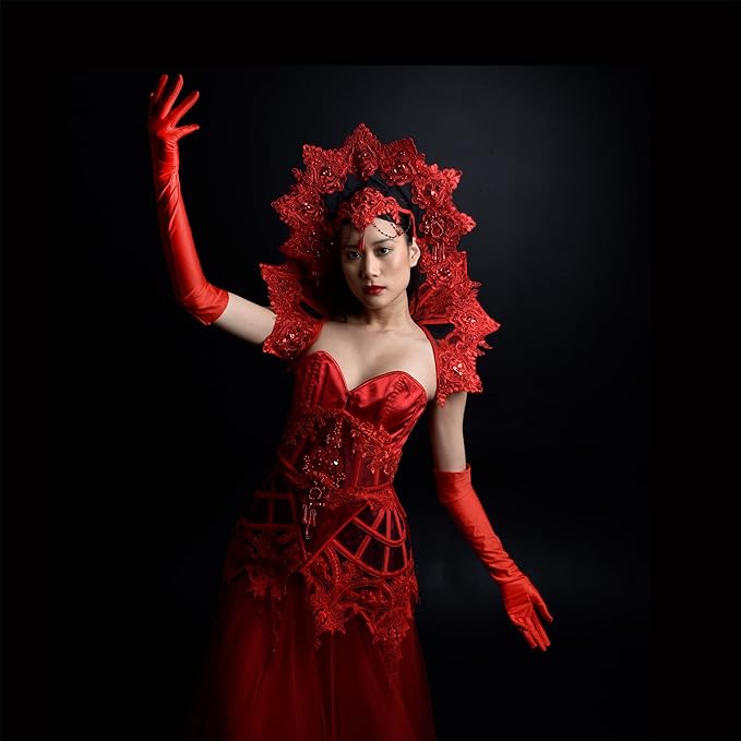 4E&#x2019;s Novelty Red Satin Gloves - 21&#x22; Elbow Length Red Gloves Ideal for 1920s Flapper Costume, Opera Gloves, Long Gloves Women Formal Evening Wear