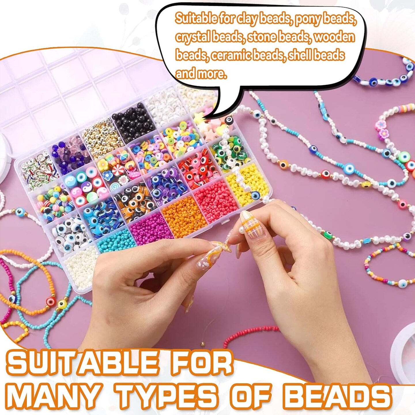 2 Rolls 1mm Elastic String for Bracelets, 656 Feet Crystal Stretchy String Clay Bead Cord