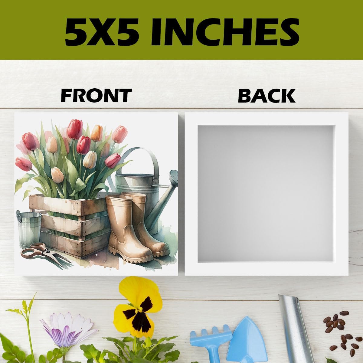 Rustic Farmhouse Spring Home Office Desk Decor Country Decor Tulips Sign Cubicle Shelf Tabletop Tiered Tray Decor Gardening Gift for Women Her 5 X 5 Inch