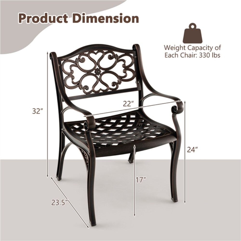 Outdoor Patio Chairs 2-Pack Bronze Cast Aluminum Ergonomic Seat and Backrest