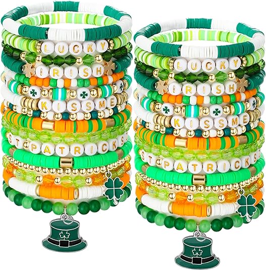 Stackable Beaded Stretch Bracelet Vinyl Polymer Clay Surfer Heishi Bracelets with Lucky Letters