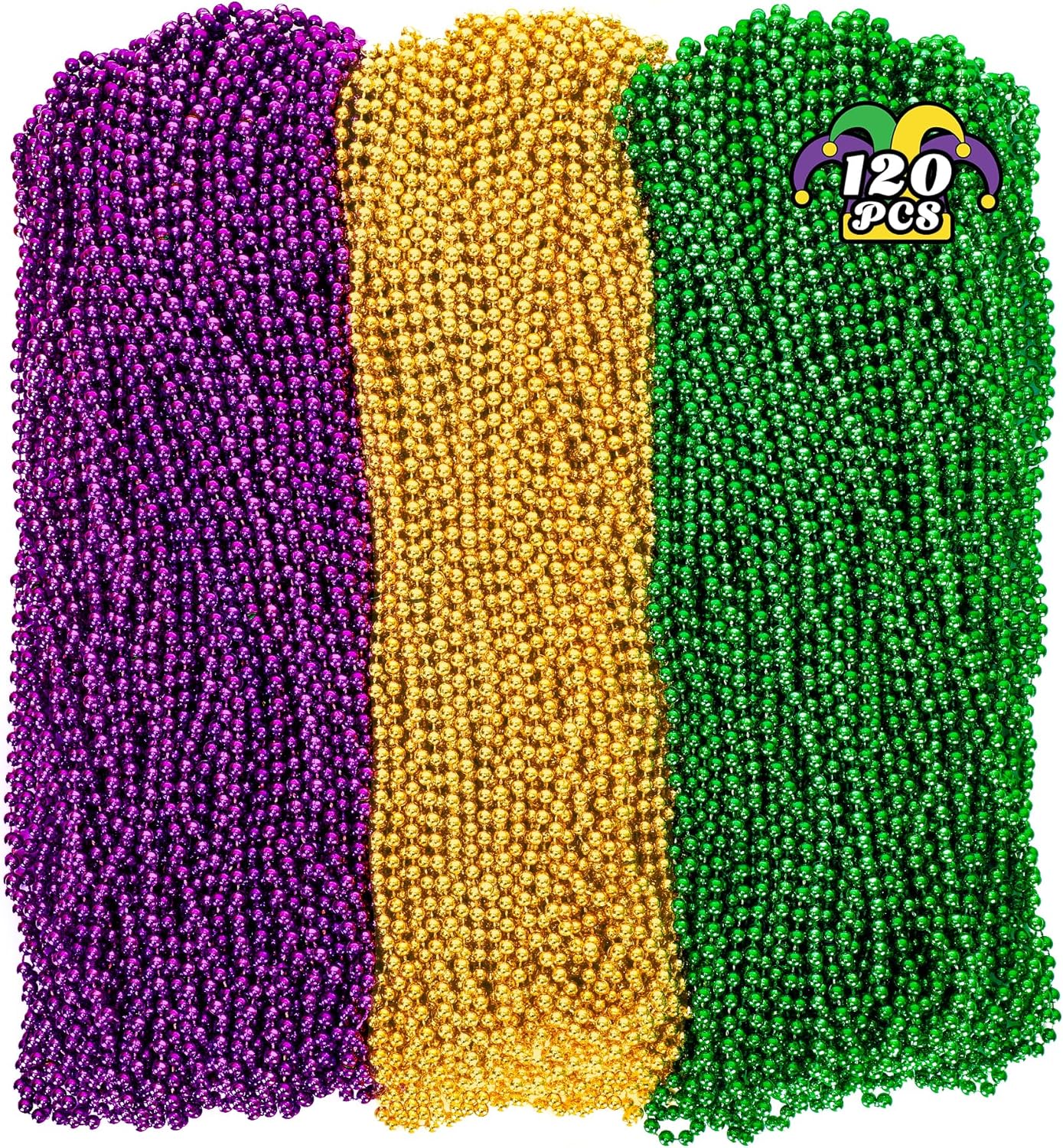 120PCS Mardi Gras Beads, 33&#x22; Beaded Necklace, Purple Gold Green Mardi Gras Accessories, Party Costume Necklaces Parade Throws Women Men Beads Bulk for Party Event Favors Supplies Decorations