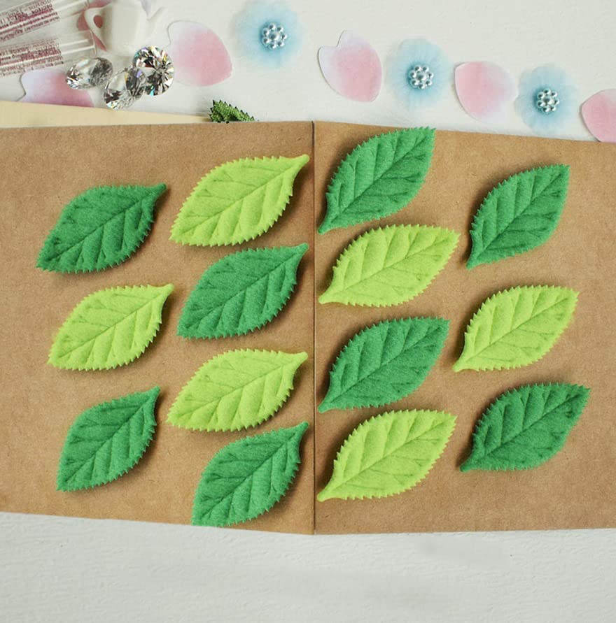 YYCRAFT Pack of 90 Padded 2-Faced Felt Velvet Leaf Appliques/Craft Green