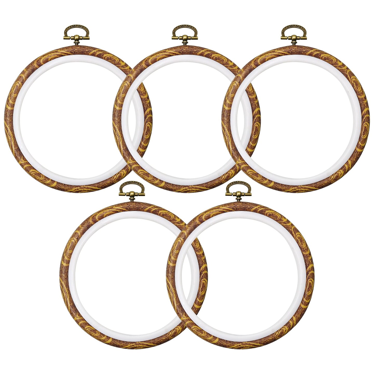 5Inch Round Embroidery Hoops - 5PCS 12CM Decorative Cross Stitch Display Frames, Embroidery Hoops Circle Imitation Wood Craft Sewing Tools