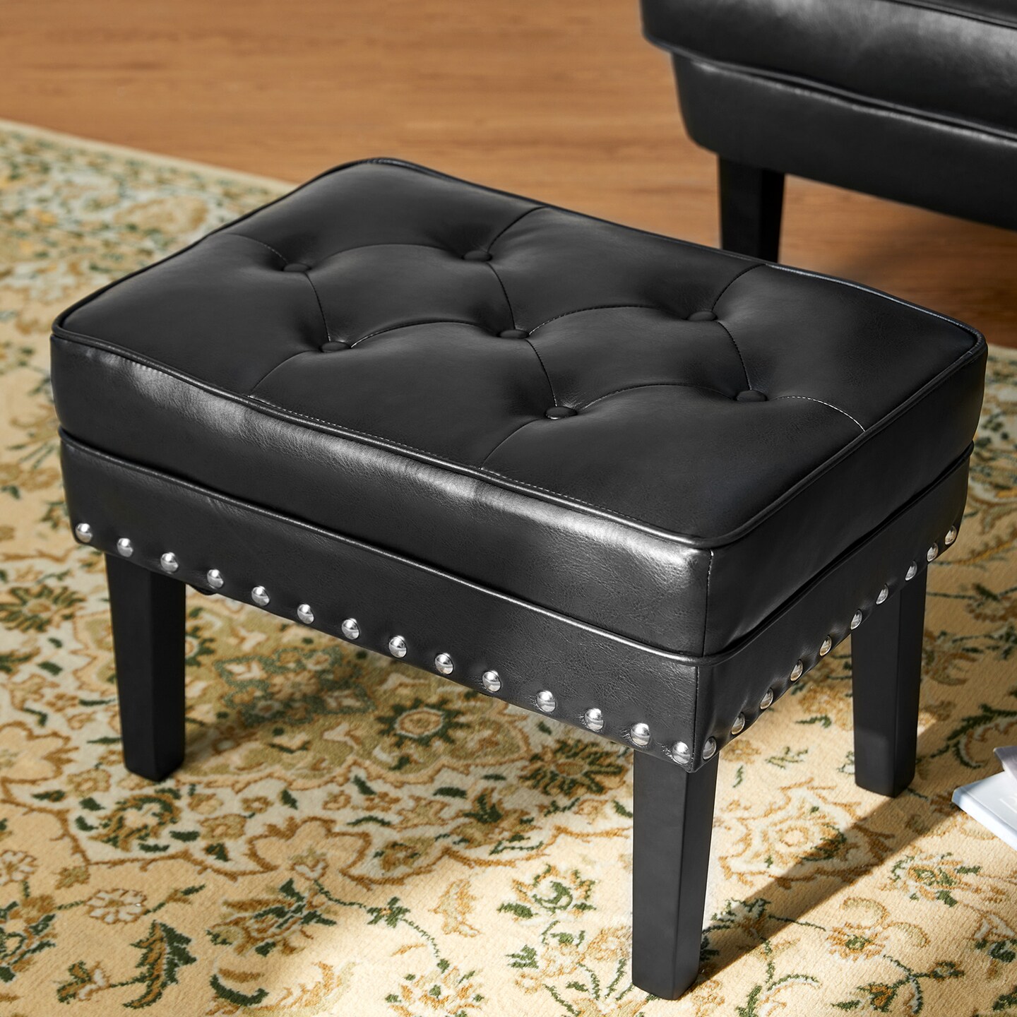 22&#x22;W Mid-century PU Leather Tufted Ottoman Foot Stool