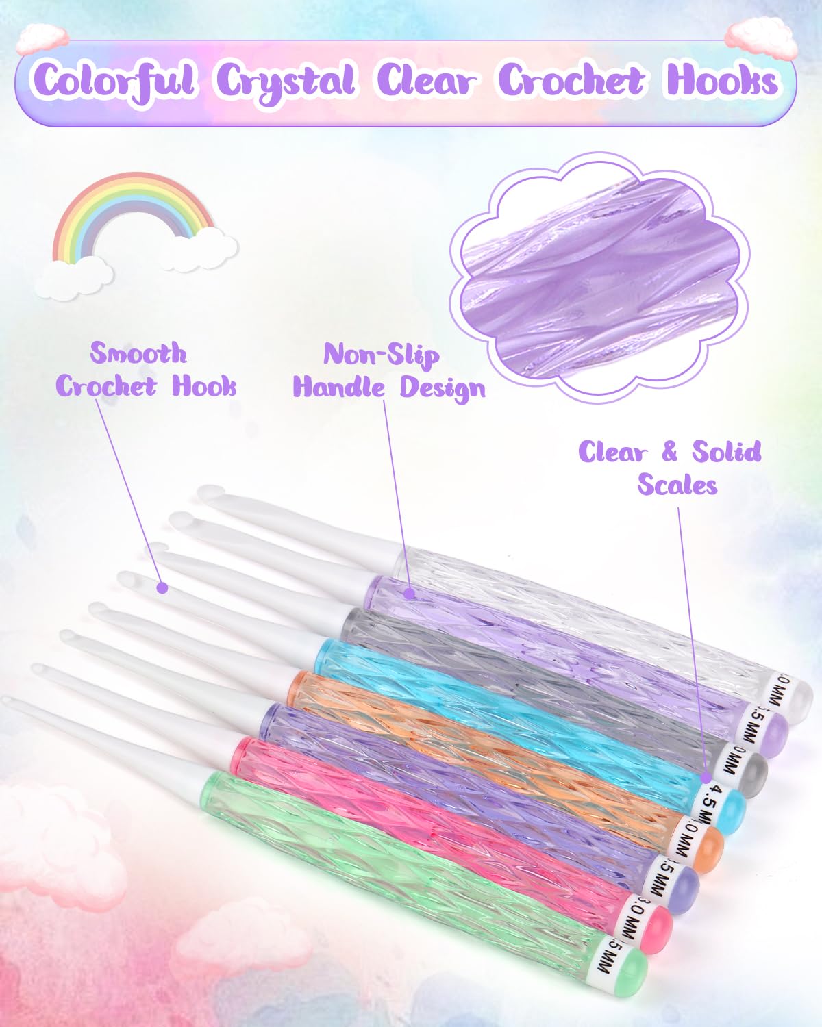 8PCS Inline Crochet Hooks Set, Crochet Needles for Crocheting Yarn, Non-Slip Crochet Hook Grips, Crochet Hooks for Arthritic Hands, Size 2.5mm-6mm Crochet Hooks, Cute Plastic Crochet Hooks